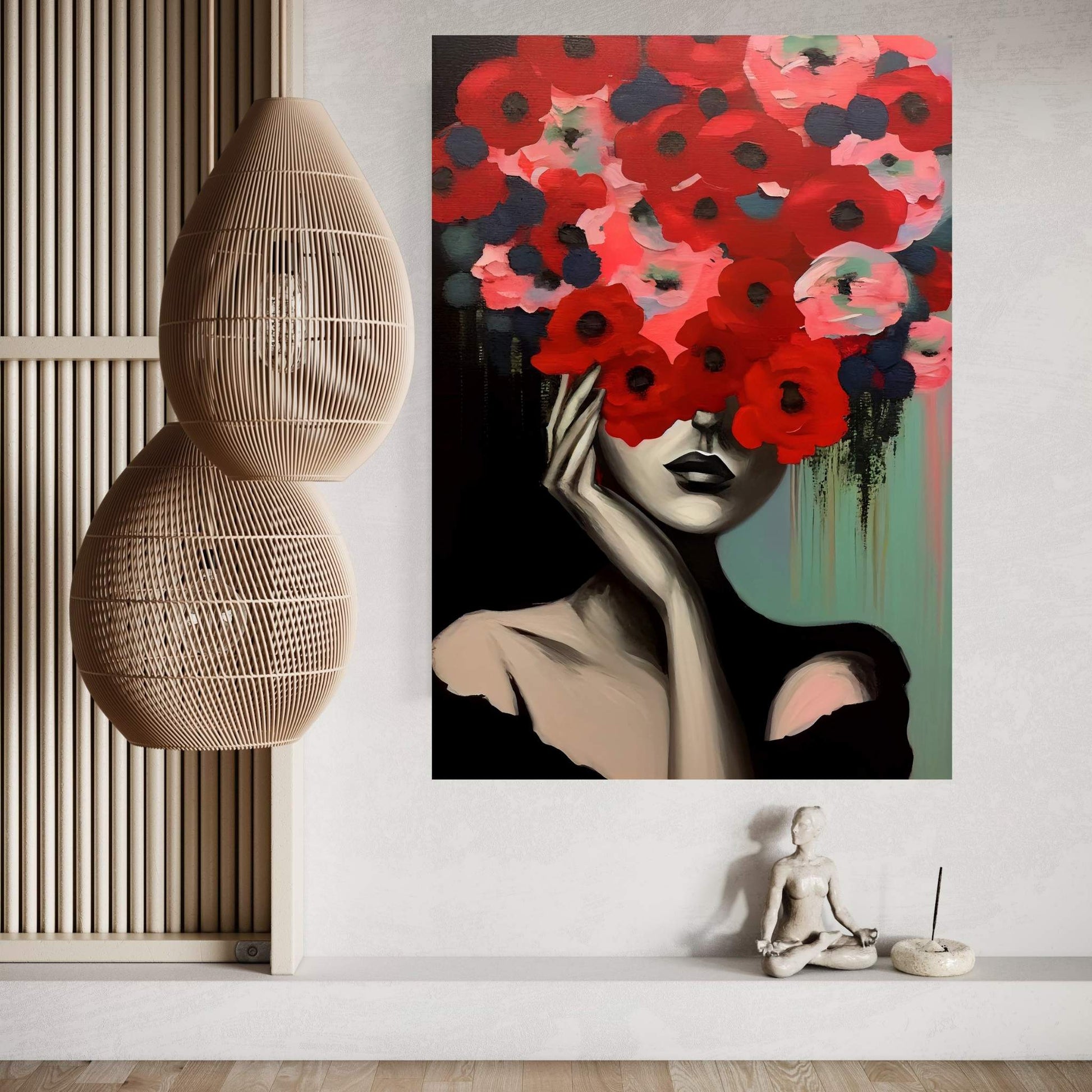 Woman Portrait Flower Head Canvas Wall Art - Y Canvas