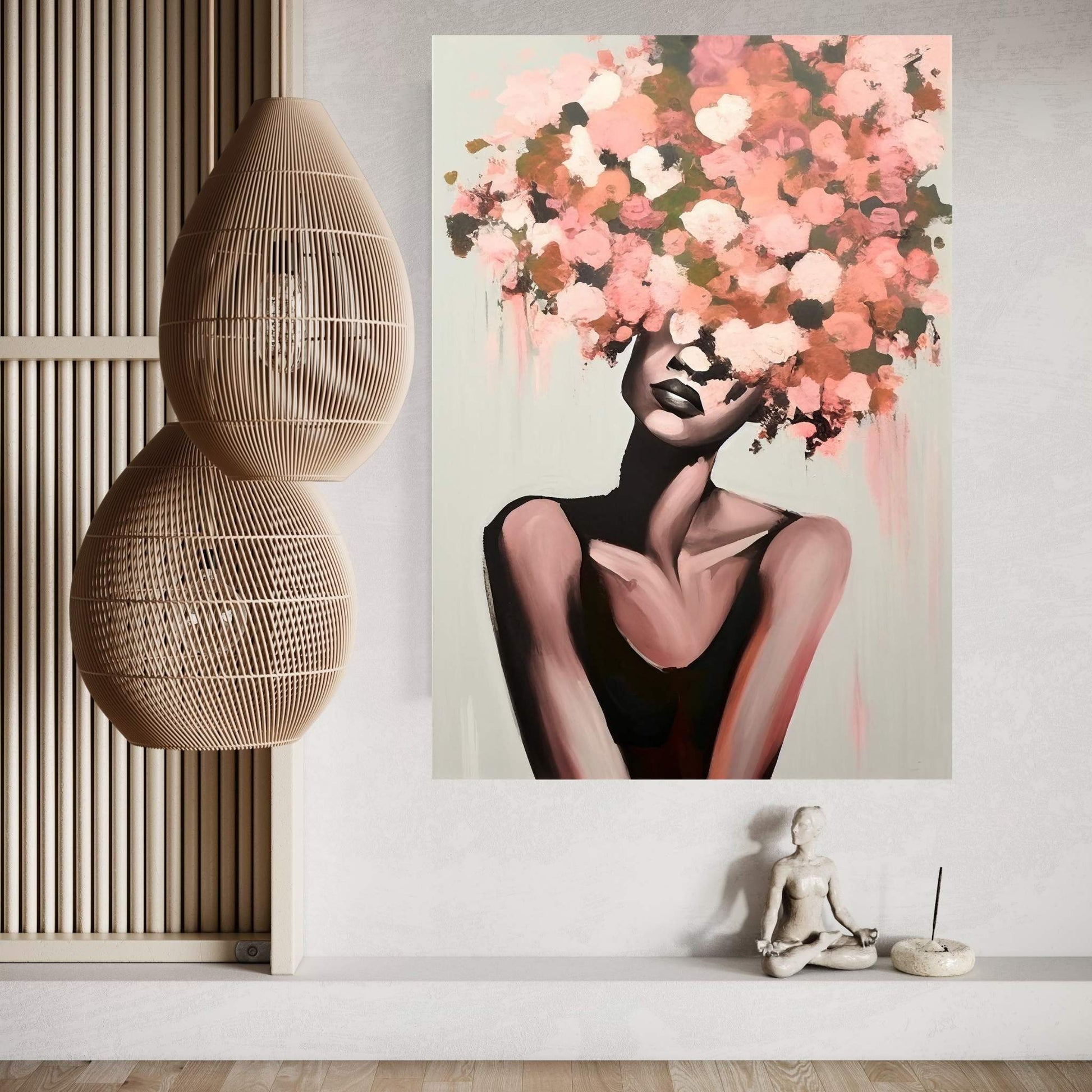 Woman Portrait Flower Head Canvas Wall Art - Y Canvas