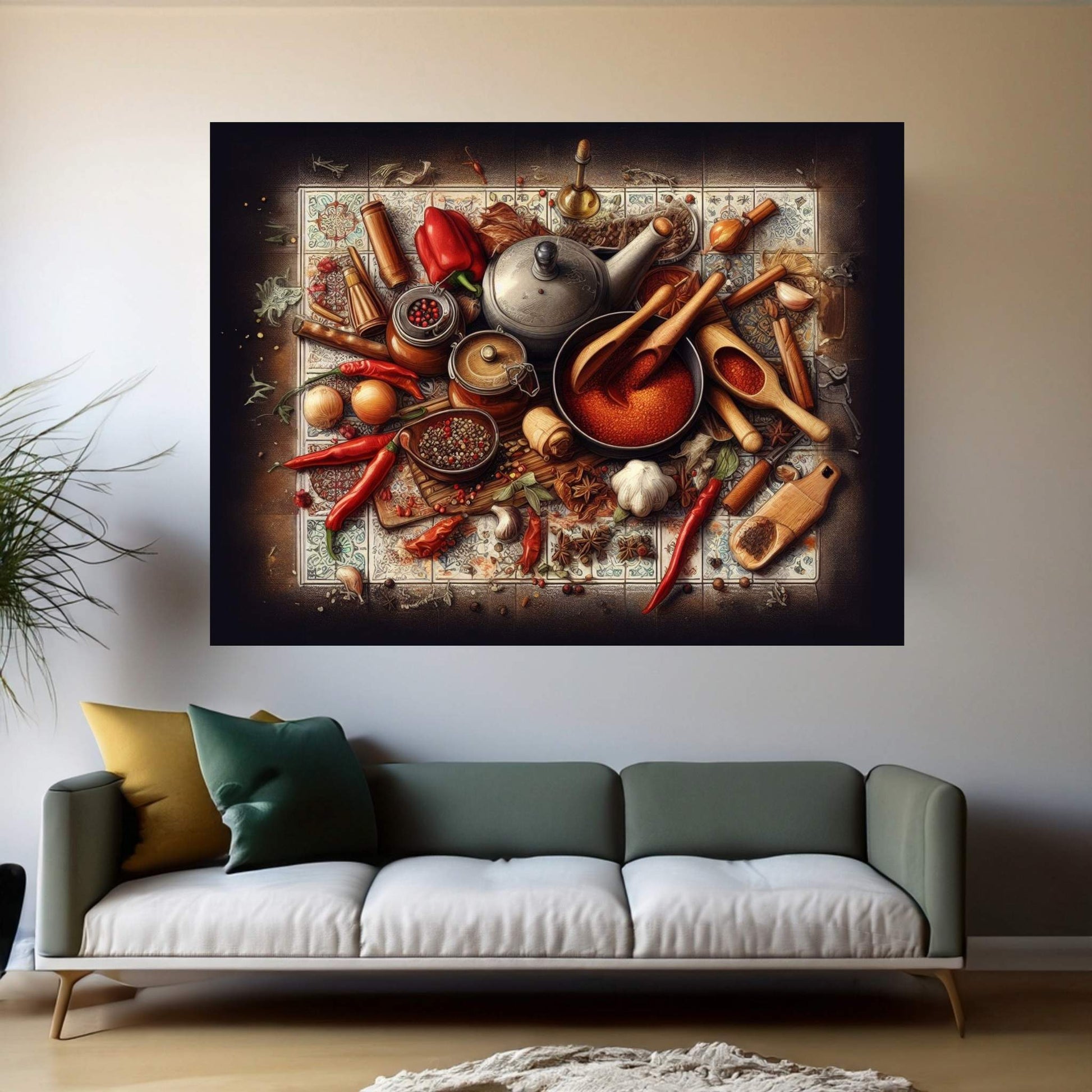 Spices Kitchen Wall Art, Food Artwork, Abstract Wall Decor, Indian Spices Canvas, Modern Wall Decor Home Decor - Y Canvas