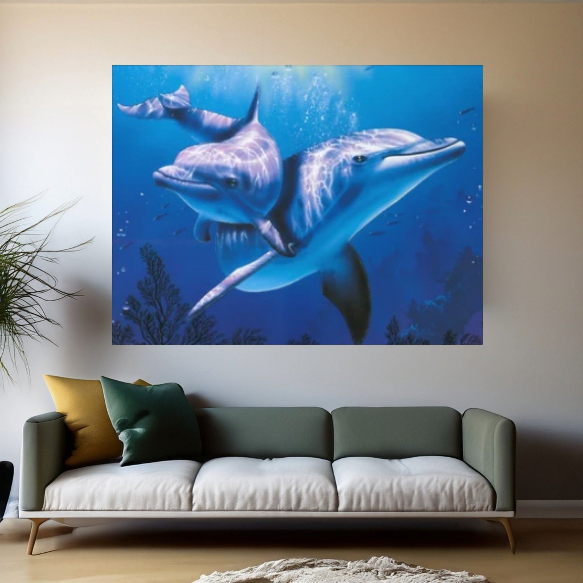 A lovely dolphins Canvas Wall Art Design - Y Canvas