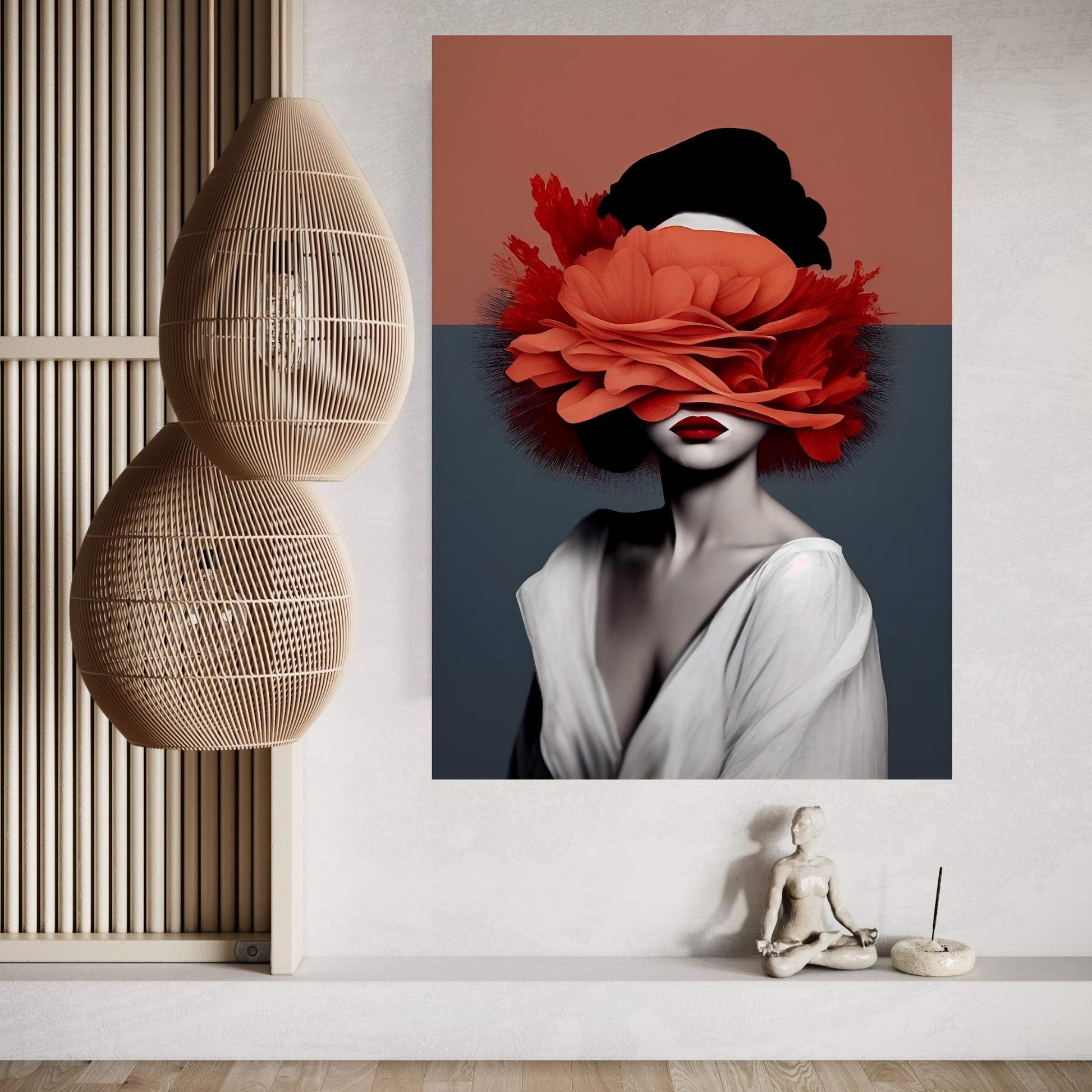 Woman Portrait Flower Head Canvas Wall Art - Y Canvas