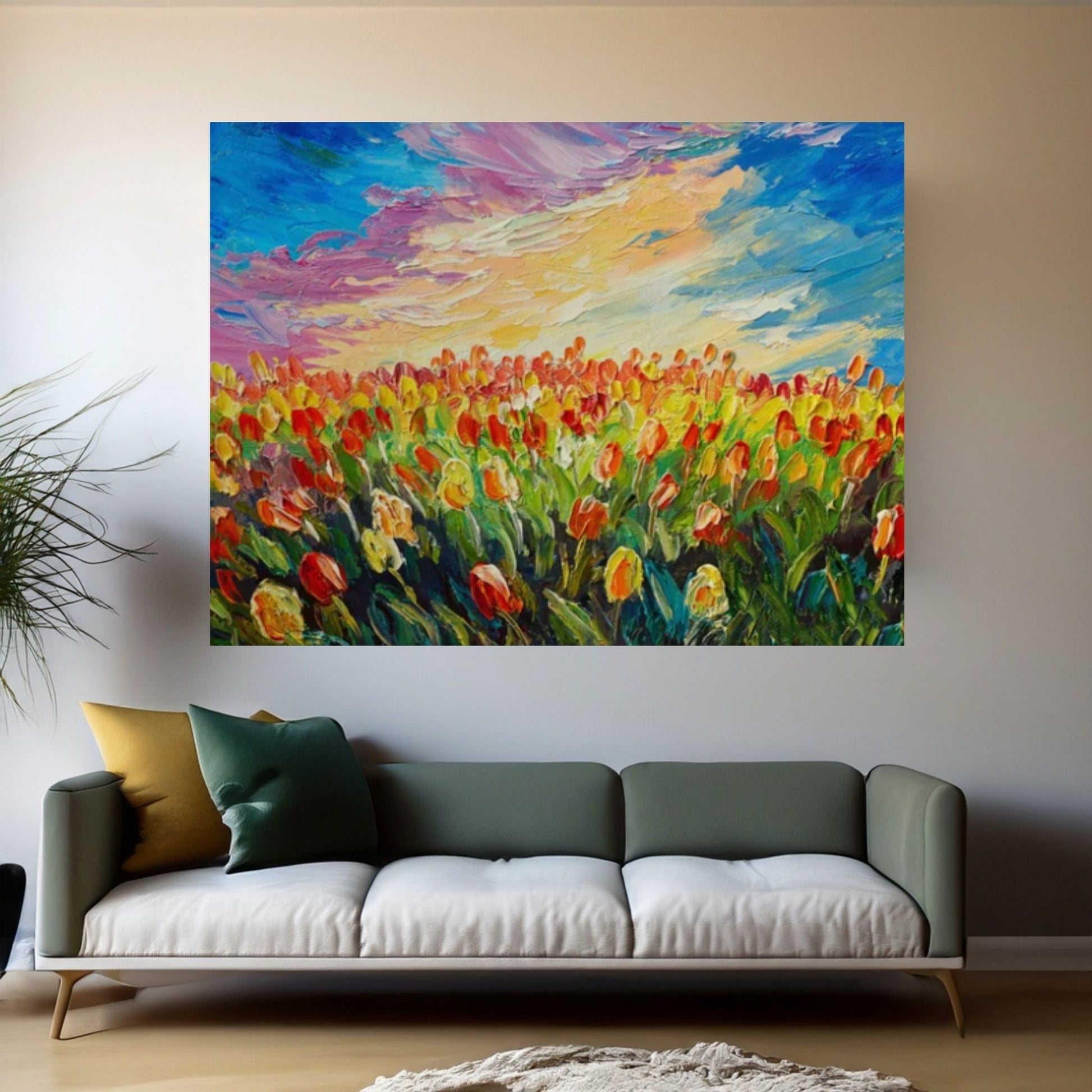 Tulip Oil Painting Tulip Canvas Art, Tulip Wall Art Tulip Wall Decor - Y Canvas