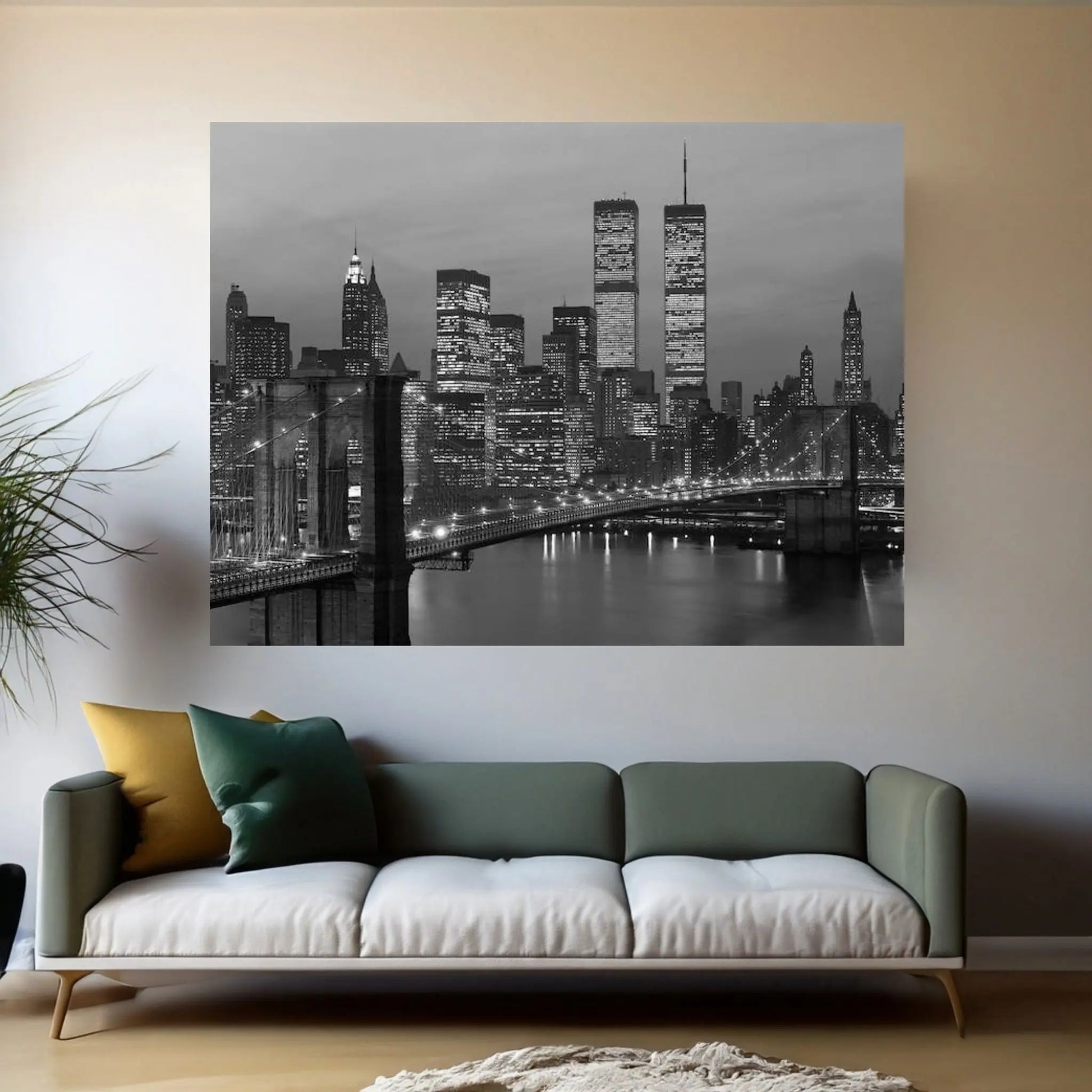 1980s New York City Lower Manhattan Skyline Brooklyn Bridge World Trade Center Canvas Wall Art - Y Canvas