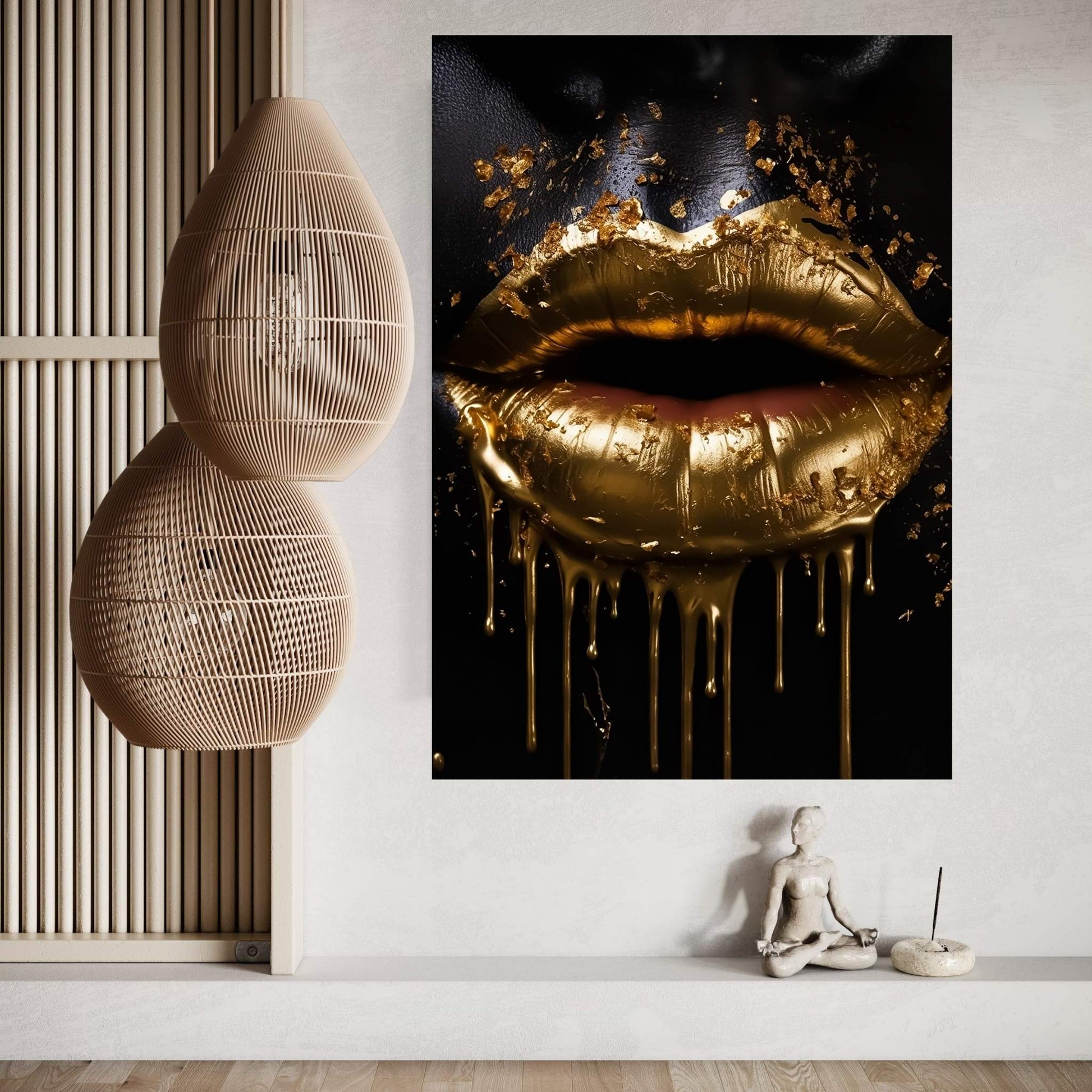 Gold Lips Woman Black Woman Gold Lips Canvas Wall Art - Y Canvas