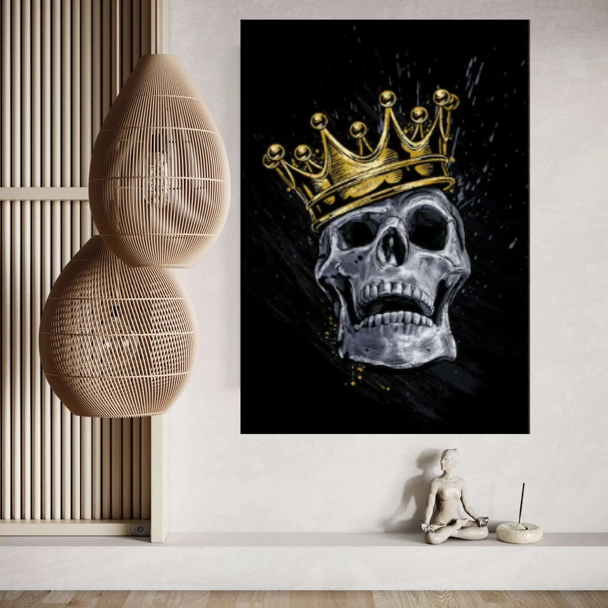 Skull King Canvas Print, Skull Canvas Art Print Home Decor, Boho Skull Canvas Wall Art Gift, Gothic Floral Sugar Skull Canvas Art - Y Canvas