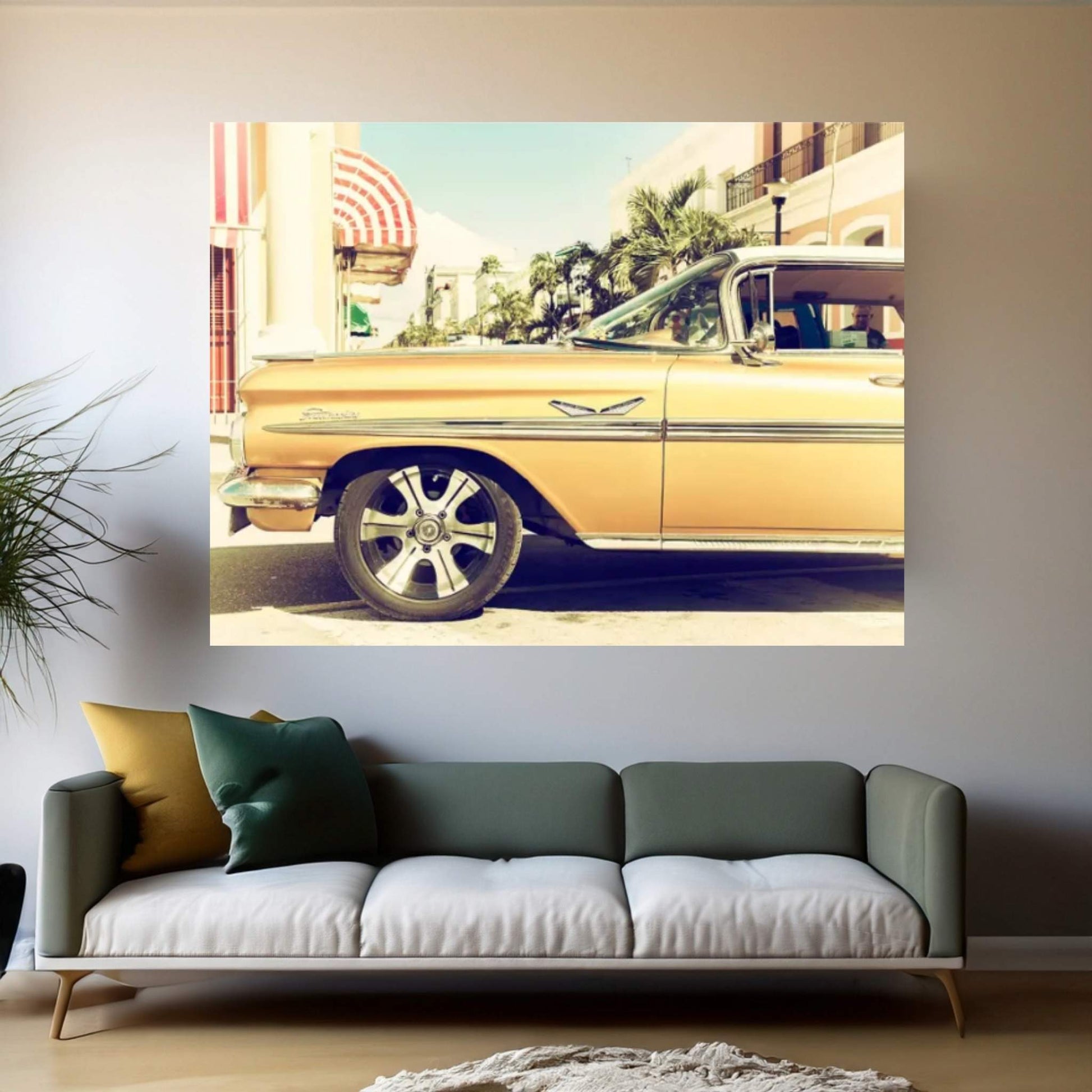 Vintage Yellow Car Canvas Wall Art - Y Canvas