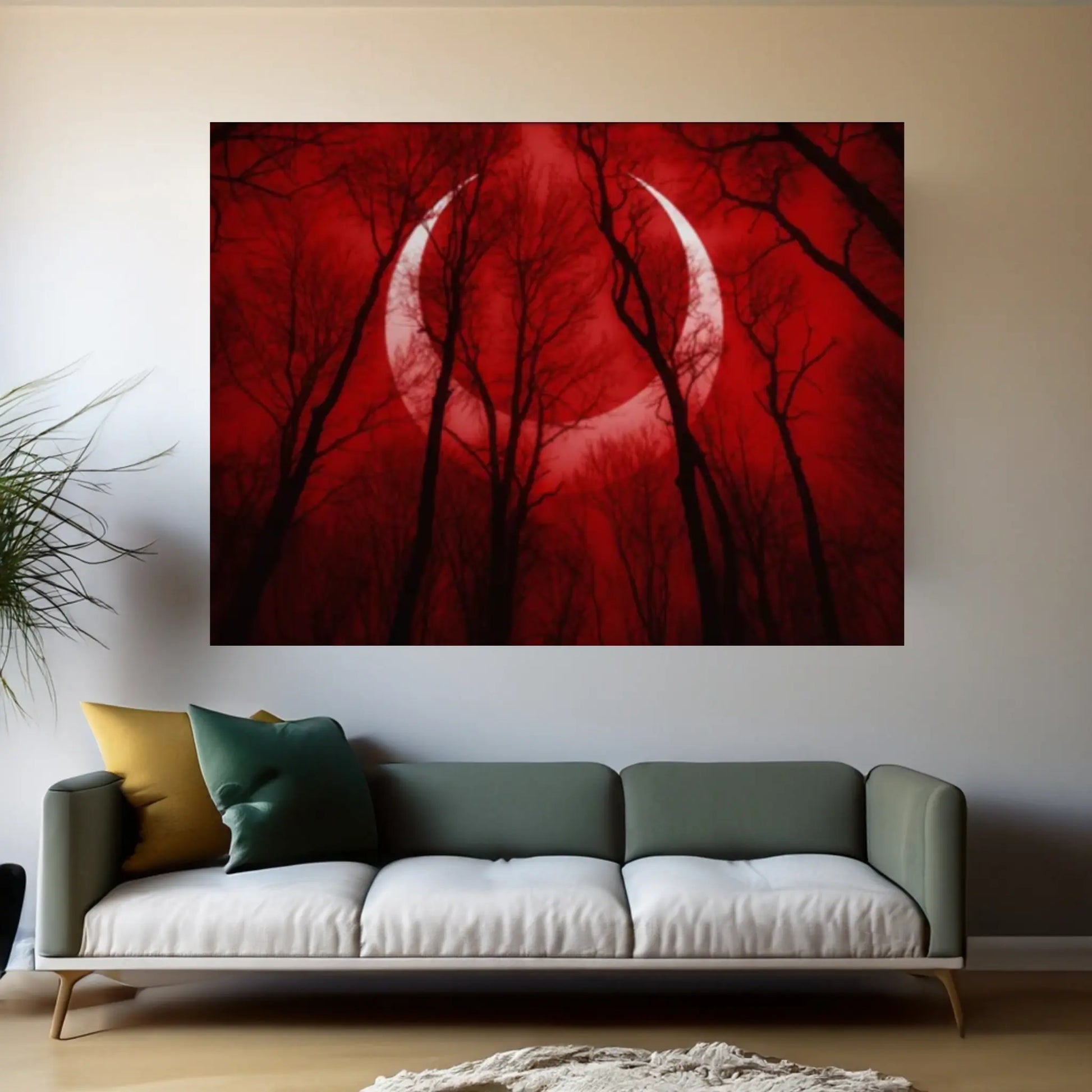 Red Moon Natural Canvas Wall Art Landscape Printing Wall Art print Canvas Wall Art Poster - Y Canvas