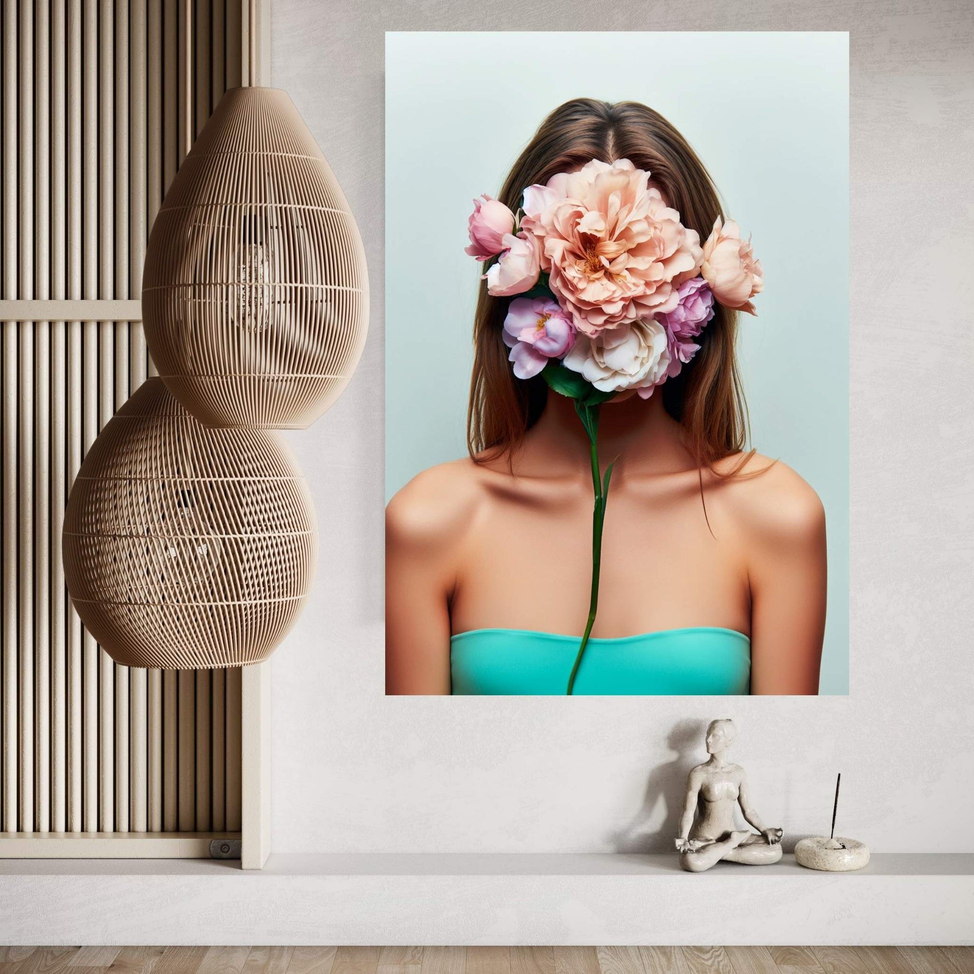 Woman Portrait Flower Head Canvas Wall Art - Y Canvas