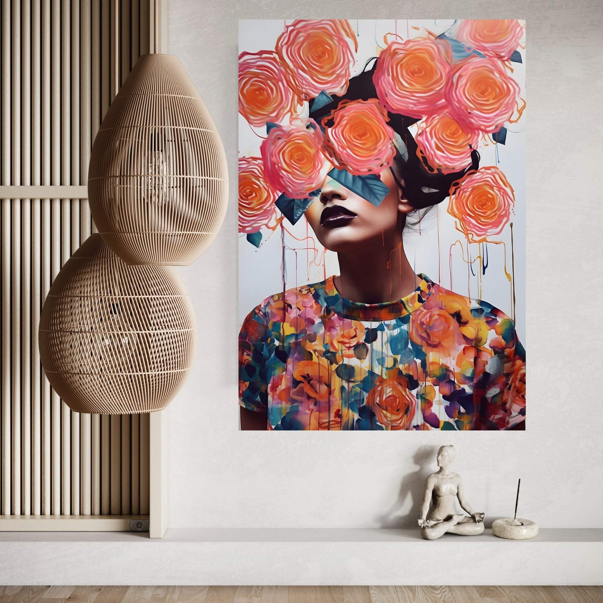 Woman Portrait Flower Head Canvas Wall Art - Y Canvas