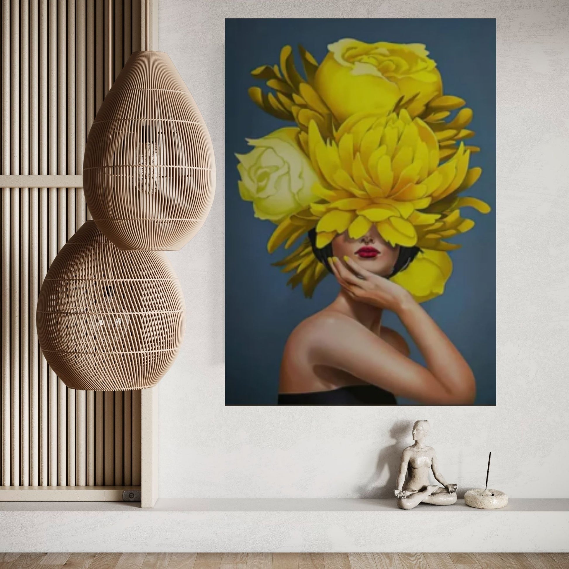 Yellow Floral Woman Canvas Art - Y Canvas