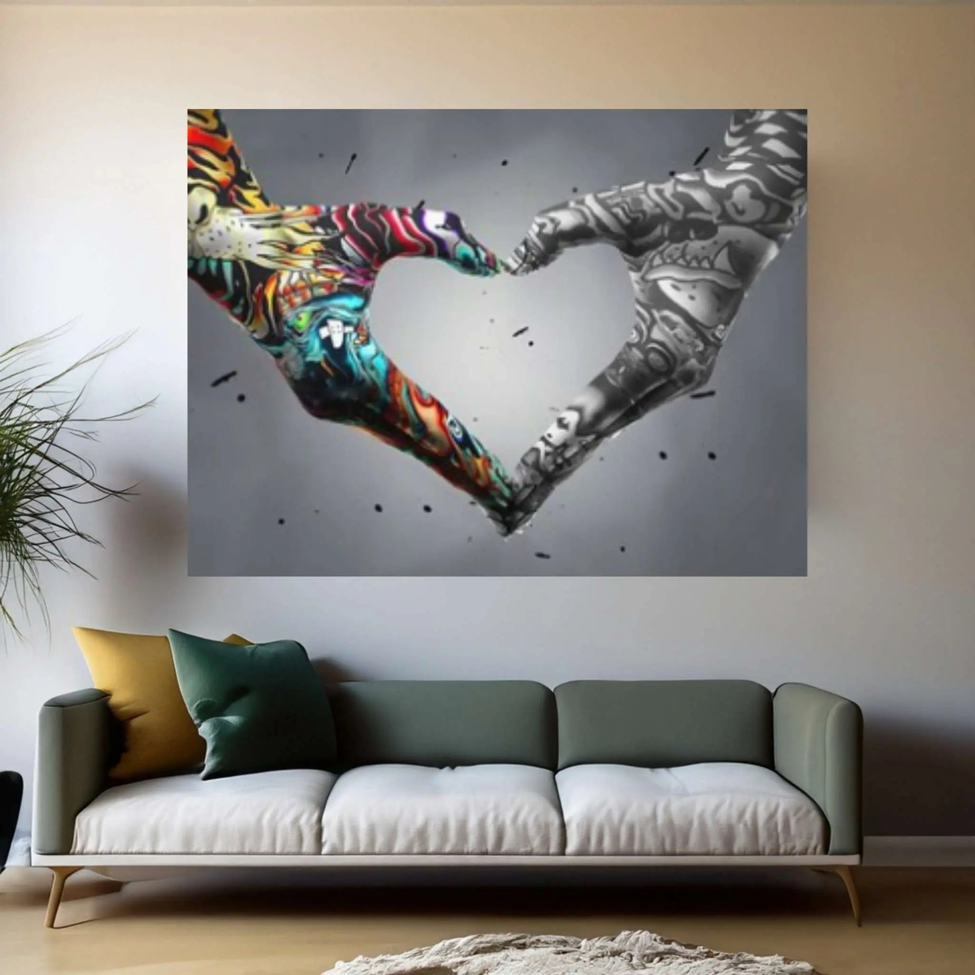 Banksy Canvas Wall Art, Graffiti Heart Sign Hands Canvas, Banksy Wall Art, Graffiti Canvas Painting - Y Canvas