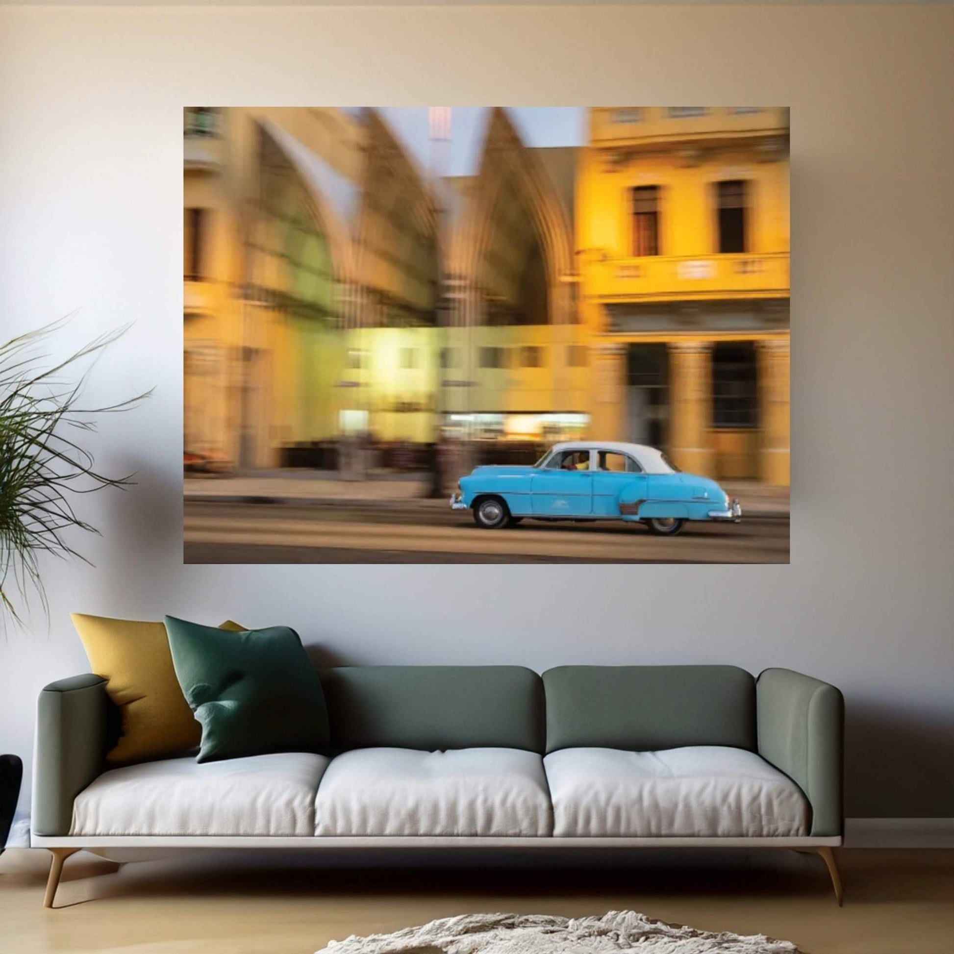 Cuba, Havana, classic car in motion at dusk on Malecon Canvas Wall Art - Y Canvas