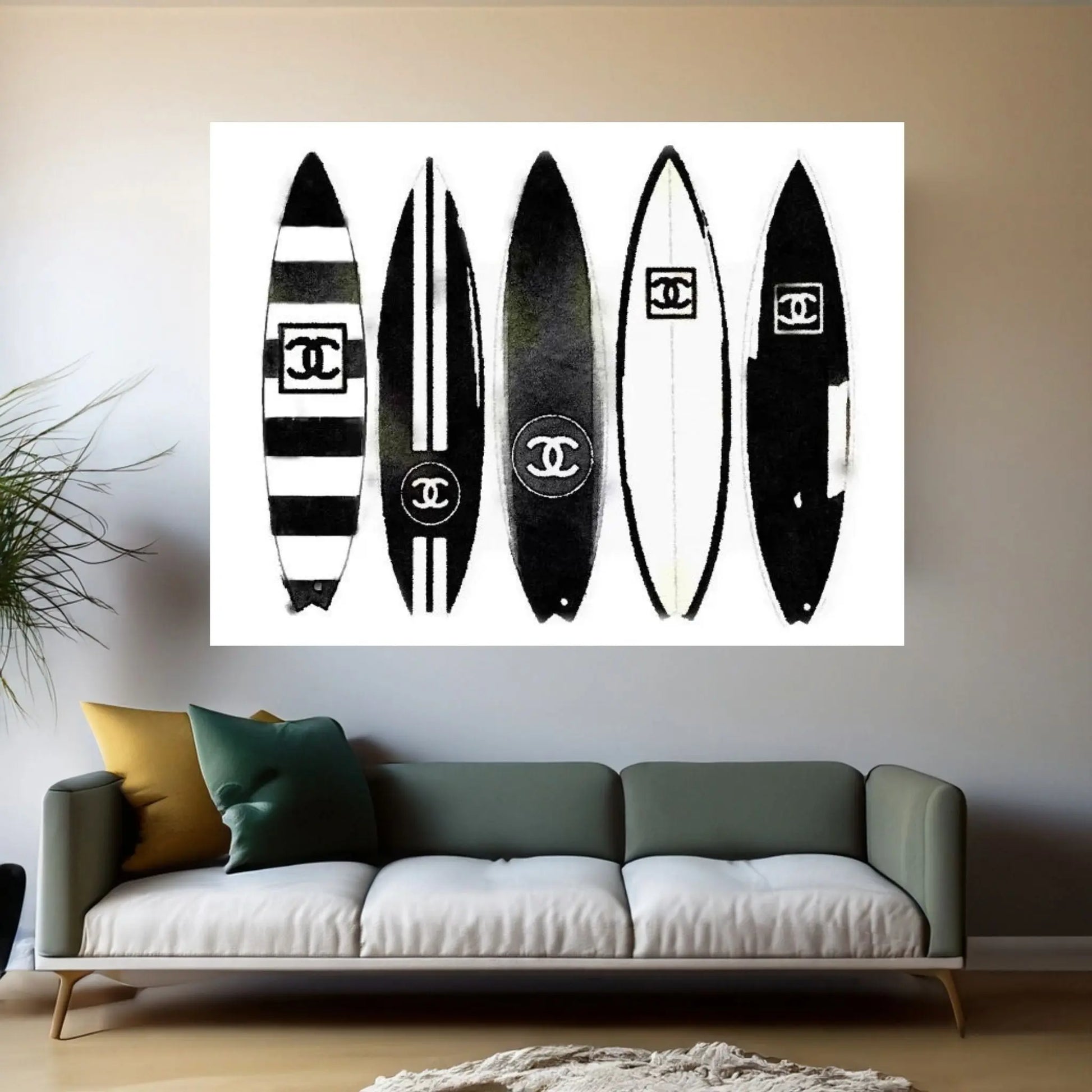 Surf Black & White Canvas Wall Art - Y Canvas