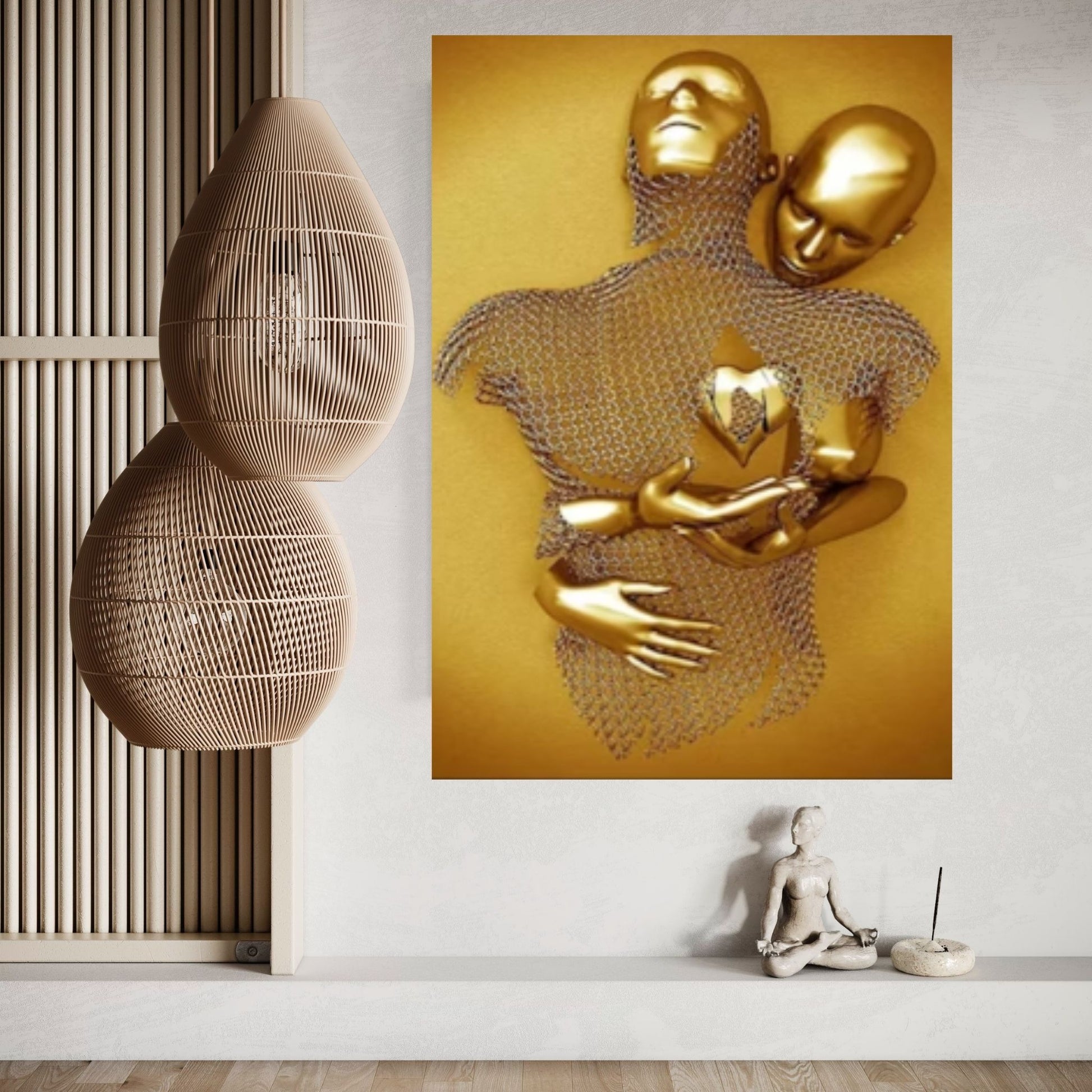 Couple Kissing Canvas Wall Art Gold Modern Stunning Wall Decor, Love heart Wall Art - Y Canvas