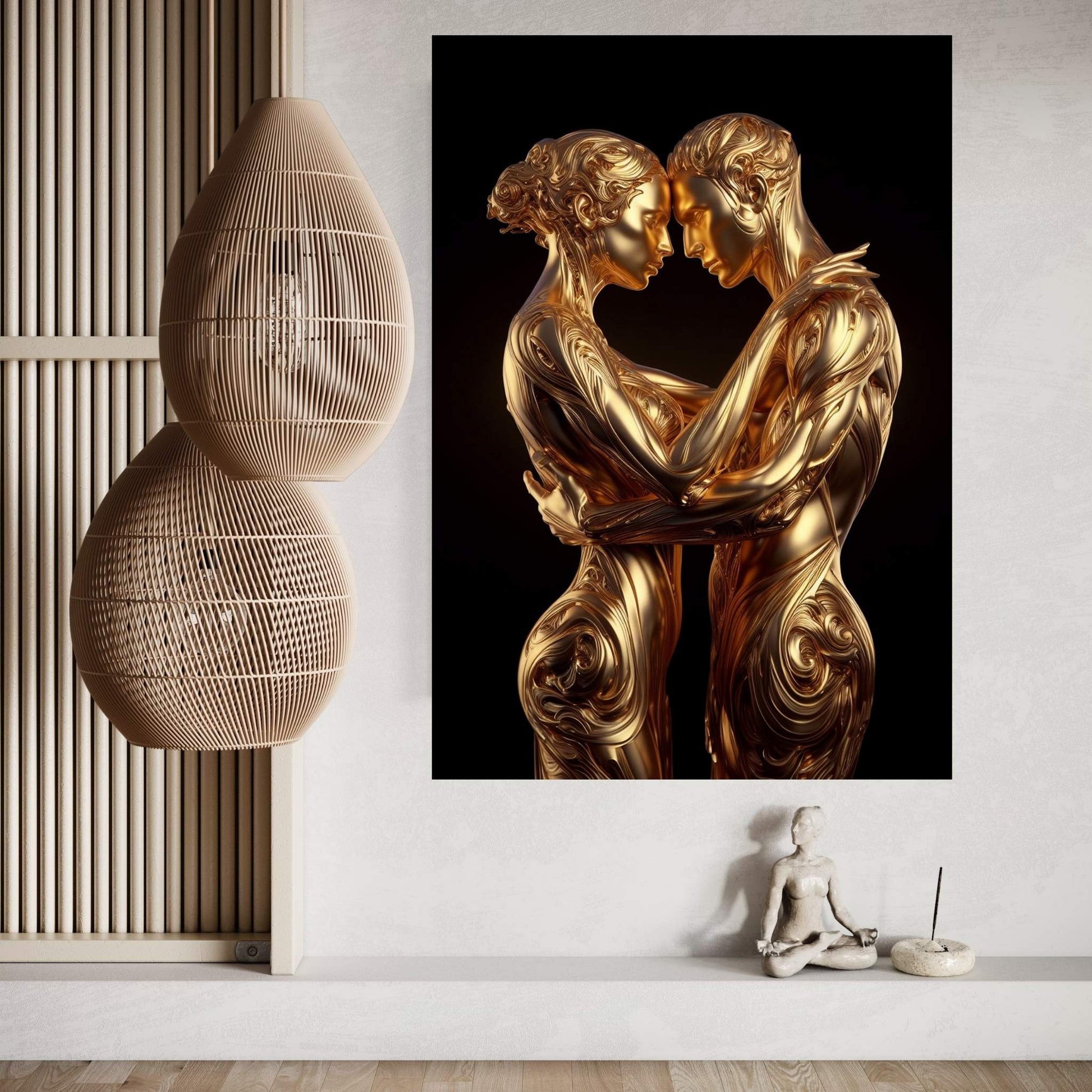 Metalic Gold Love Couple Canvas Wall Art - Y Canvas