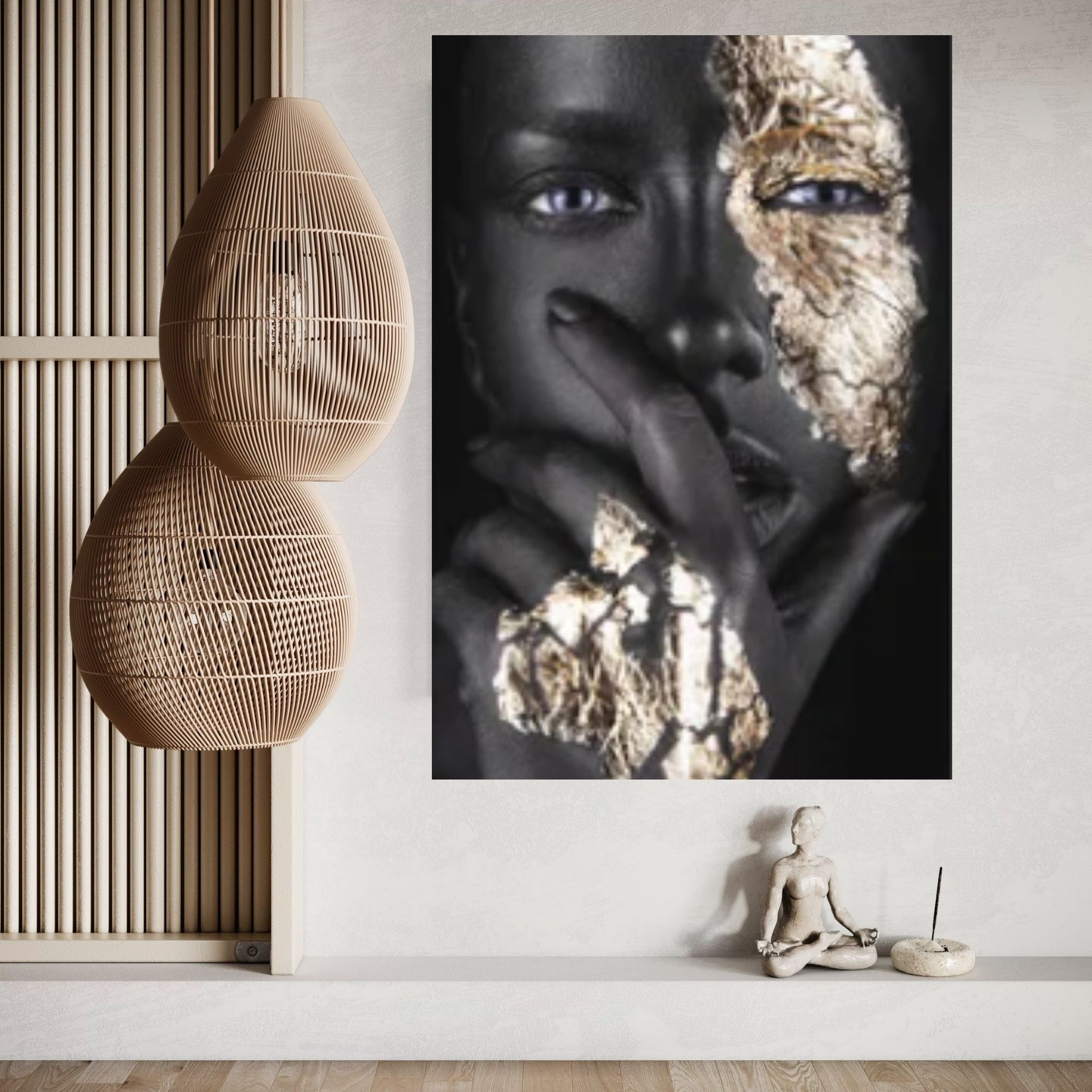 African Art Wall Decor, African Woman Makeup Wall Art, Abstract Canvas Art, Modern Gold Lips Wall Art - Y Canvas