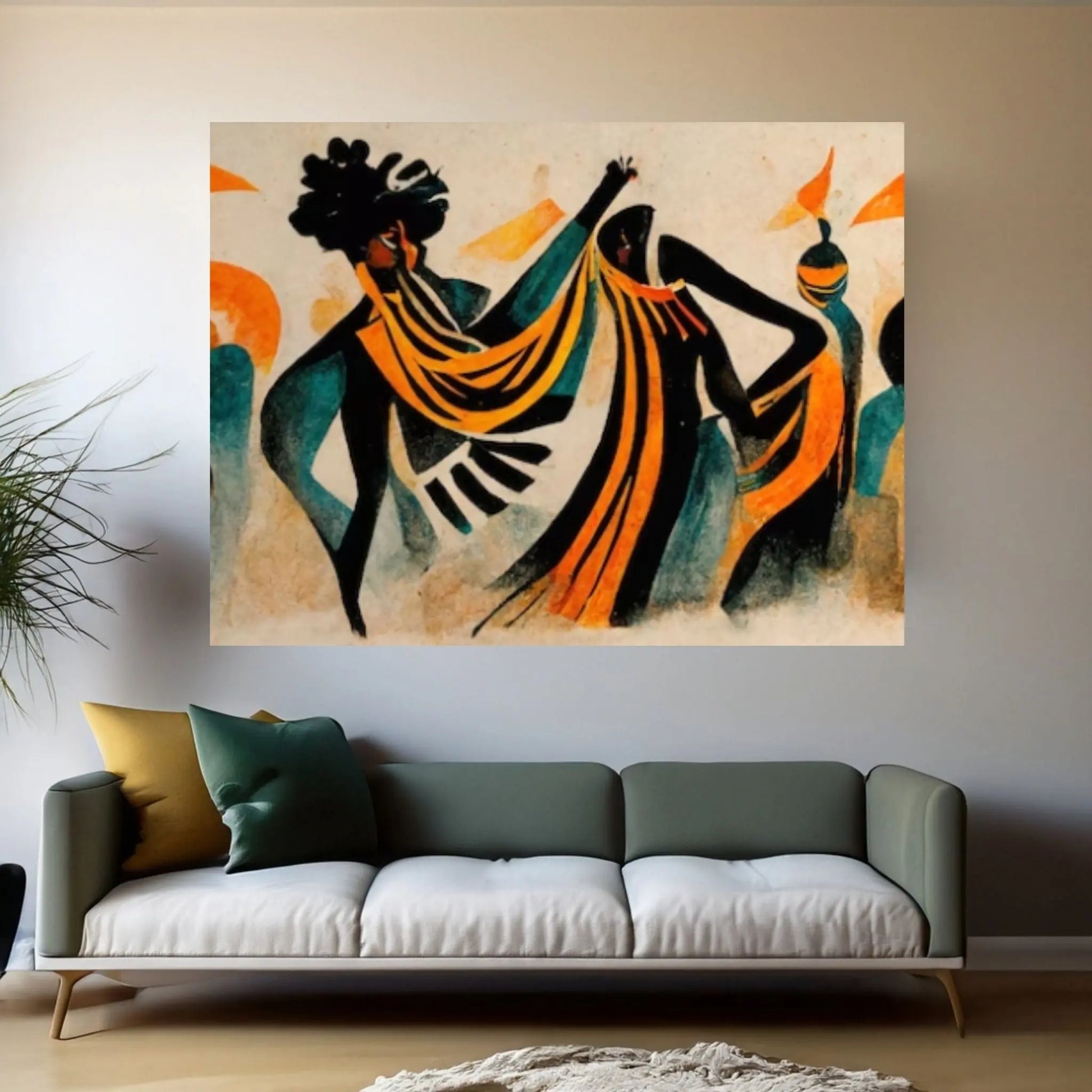 Modern African Canvas Wall Art - Colorful and Abstract Dancing People - Y Canvas