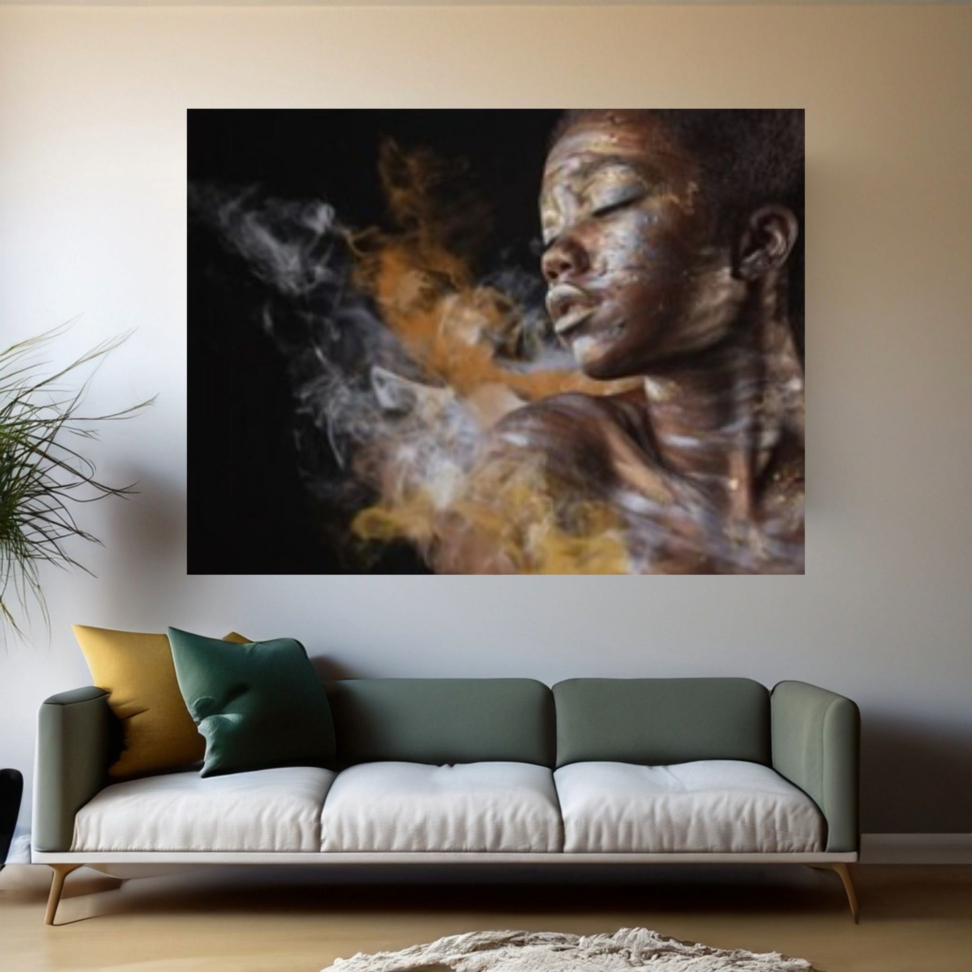 African Art Wall Decor, African Woman Makeup Wall Art, Abstract Canvas Art, Modern Gold Lips Wall Art - Y Canvas