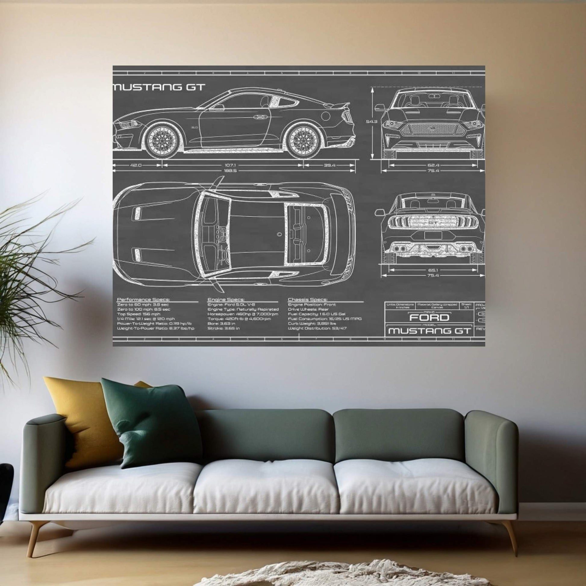 Mustang GT (2018-2020) Black Canvas Wall Art - Y Canvas