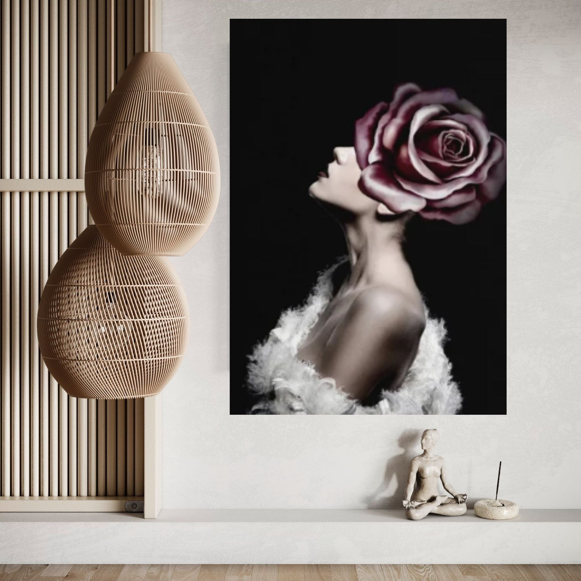 Floral Female Head Canvas Art, White Rose Wall Art, Roses and Woman, Woman Floral Art - Y Canvas