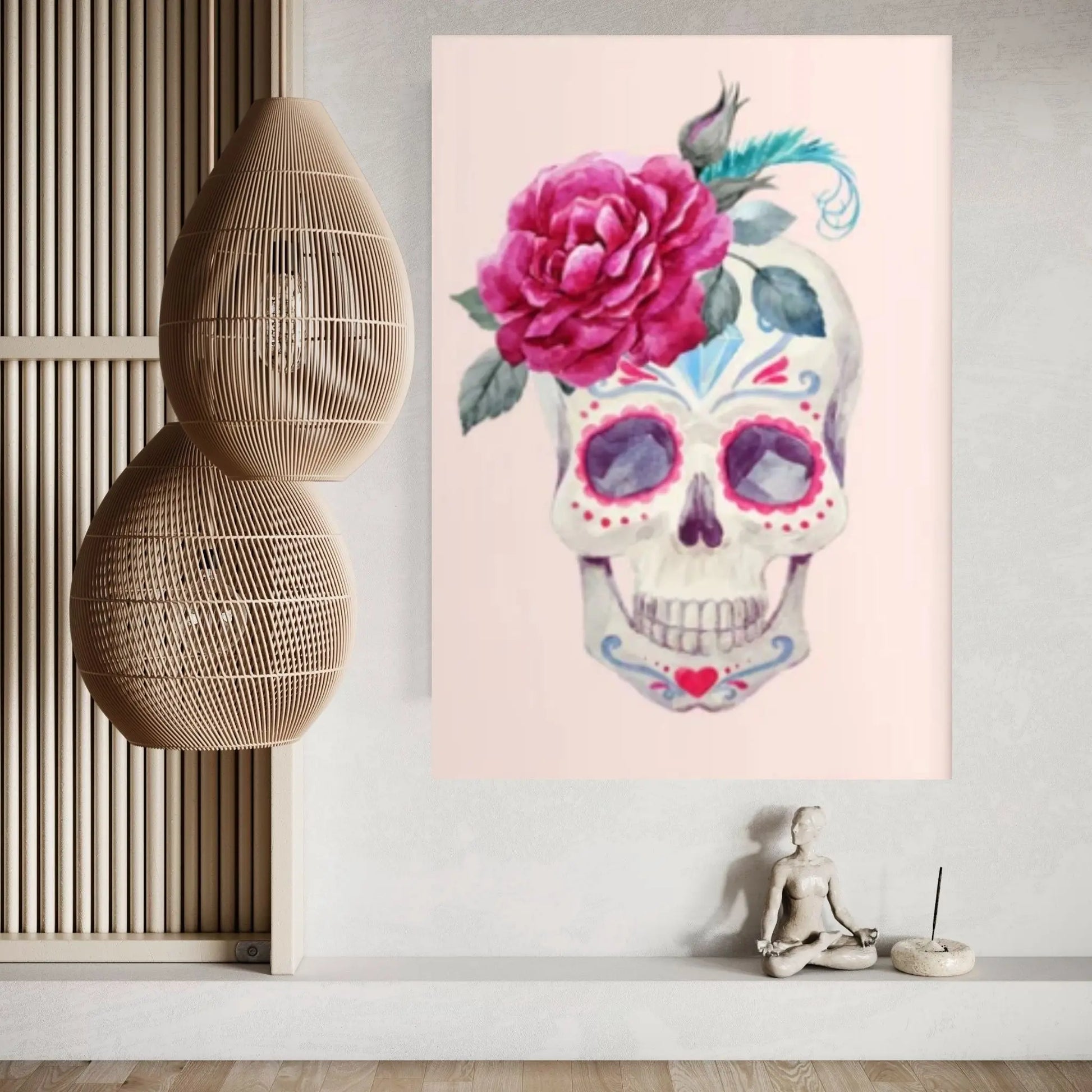 Flower Skull Canvas Print, Floral Skull Canvas Art Gothic Floral Sugar Skull Canvas Art, Boho Skull Canvas Wall Art Gift, - Y Canvas