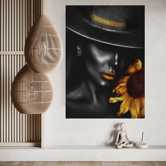 African Art Wall Decor, African Woman Makeup Wall Art, Abstract Canvas Art, Modern Gold Lips Wall Art - Y Canvas