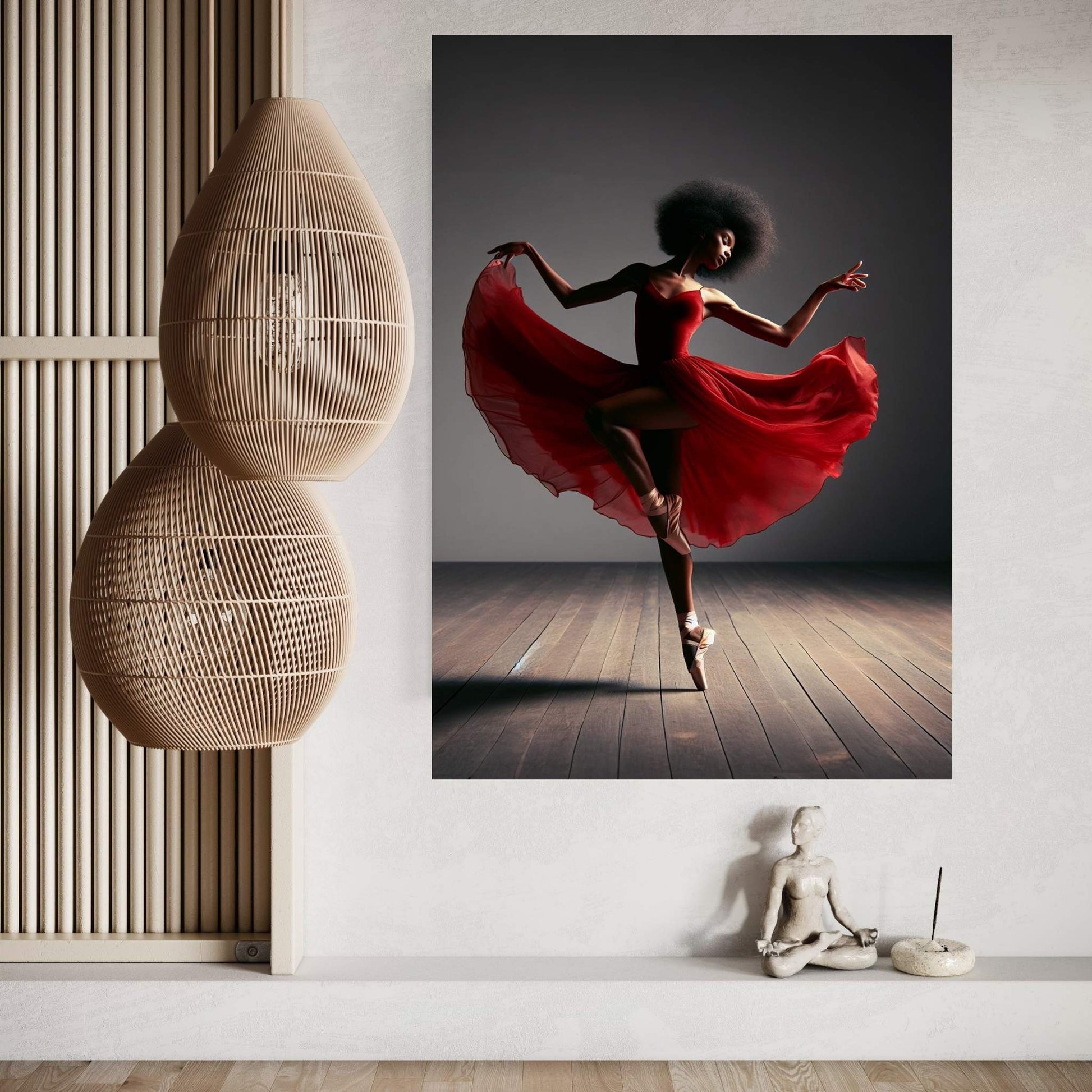 African Black Woman Ballerina in Red Dress Canvas Wall Art Home Decor - Y Canvas