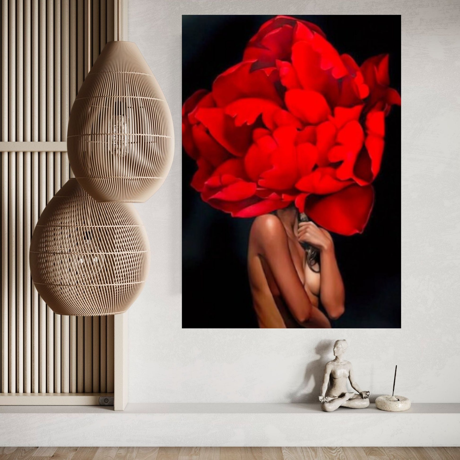 Red Rose Head Woman Canvas Painting - Y Canvas