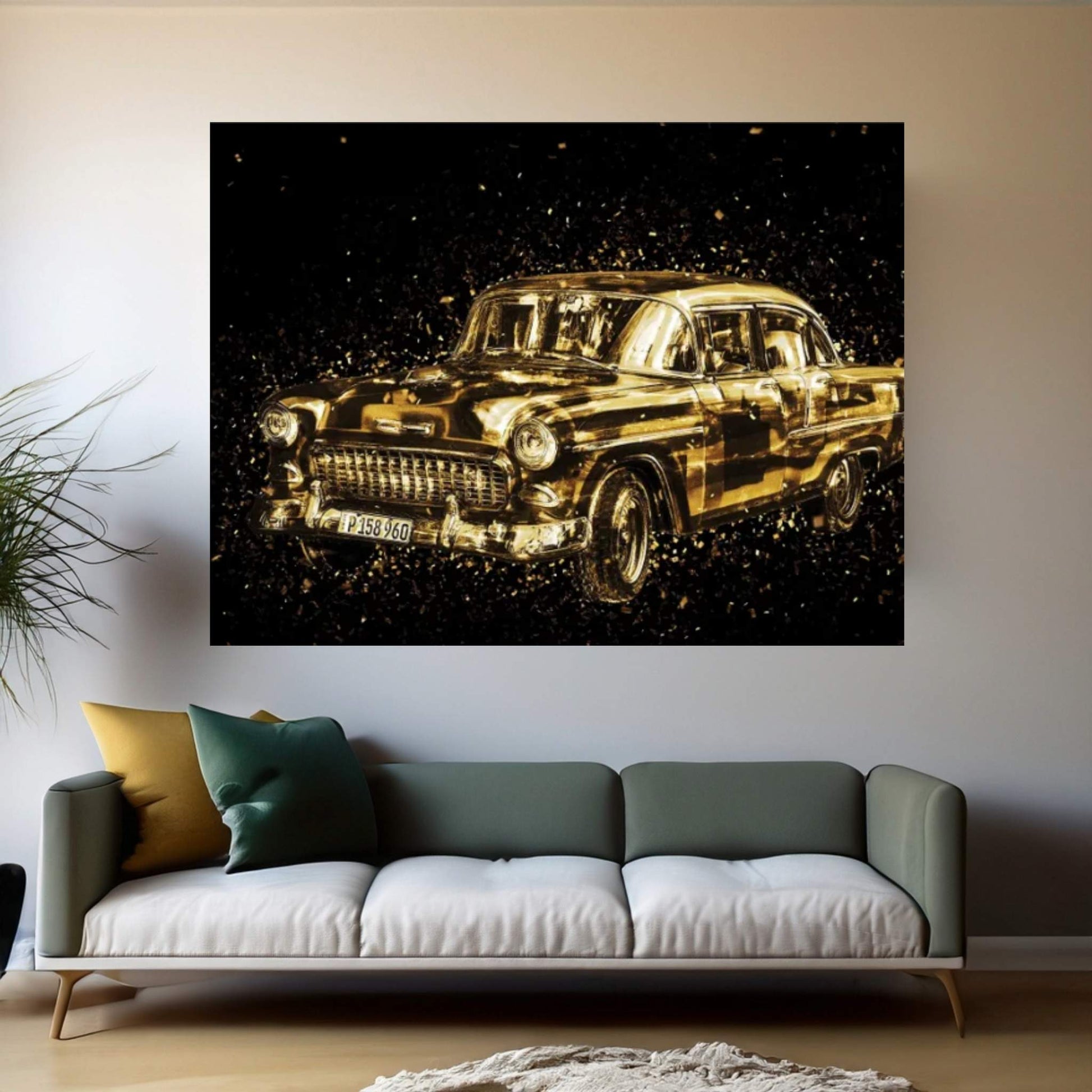 Golden - Classic Car Canvas Wall Art - Y Canvas