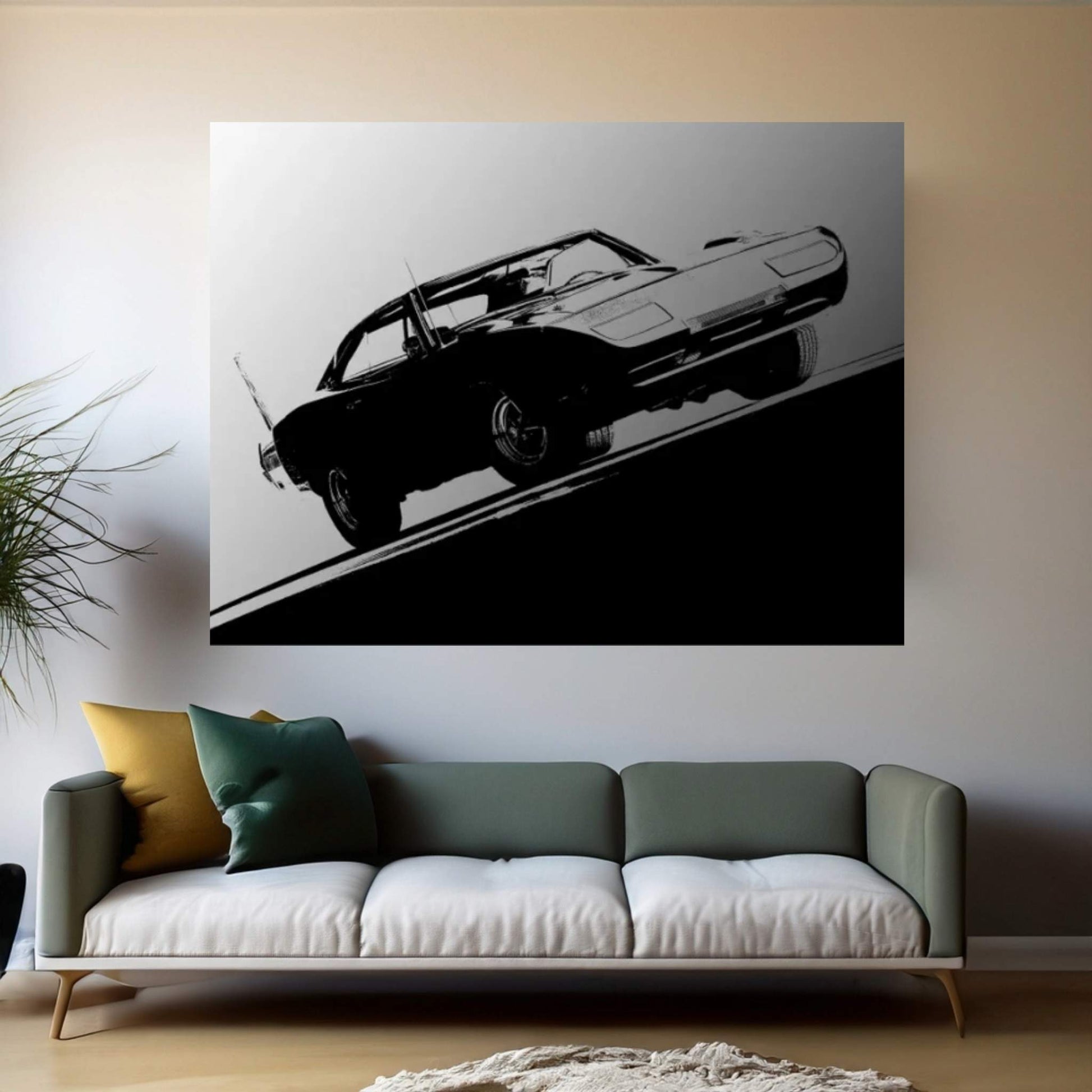 1969 Dodge Daytona, Black & White Canvas Wall Art - Y Canvas