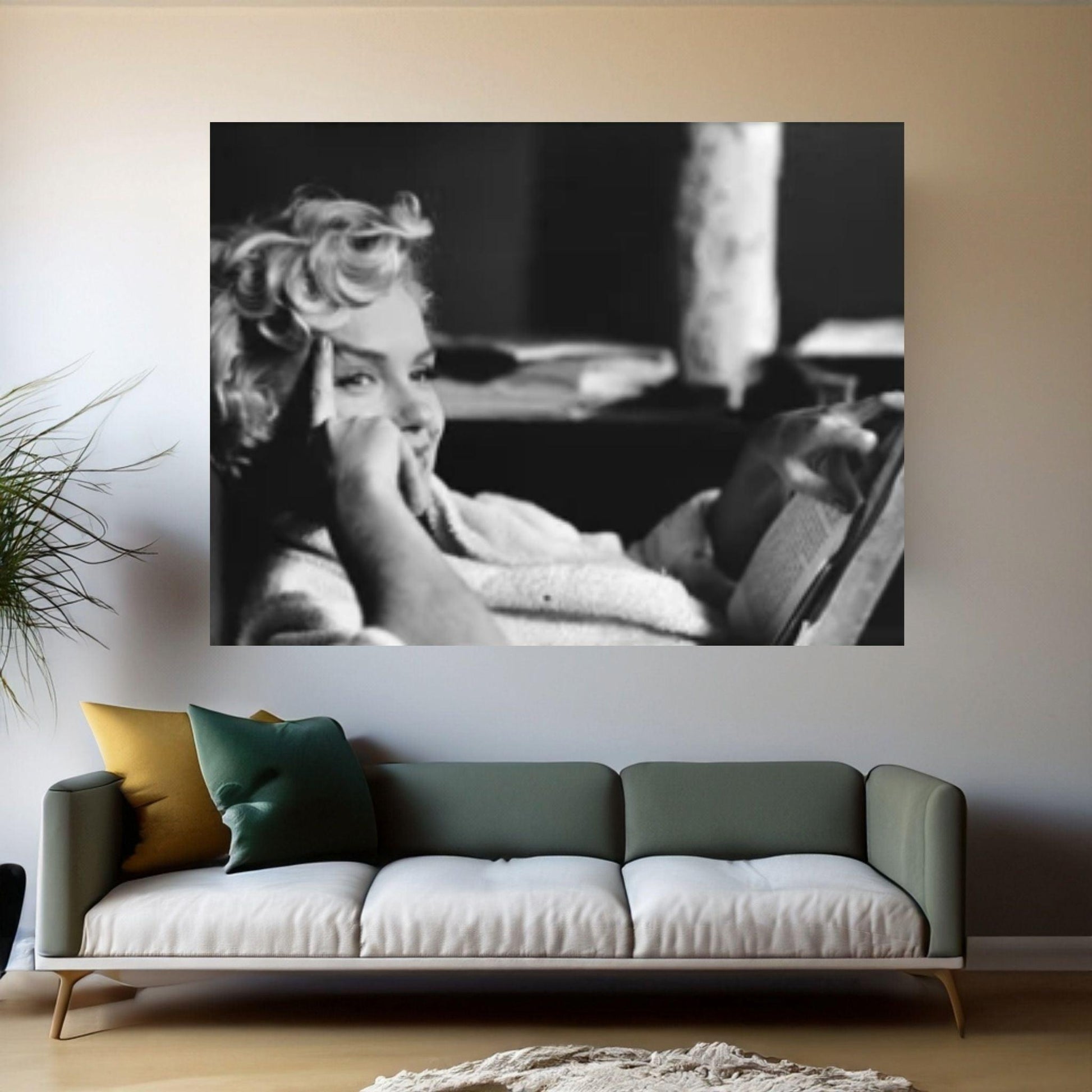 Marilyn Monroe Art Canvas Wall Art -Marilyn Wall Art - White Bath Robe B&W Poster Canvas - Y Canvas