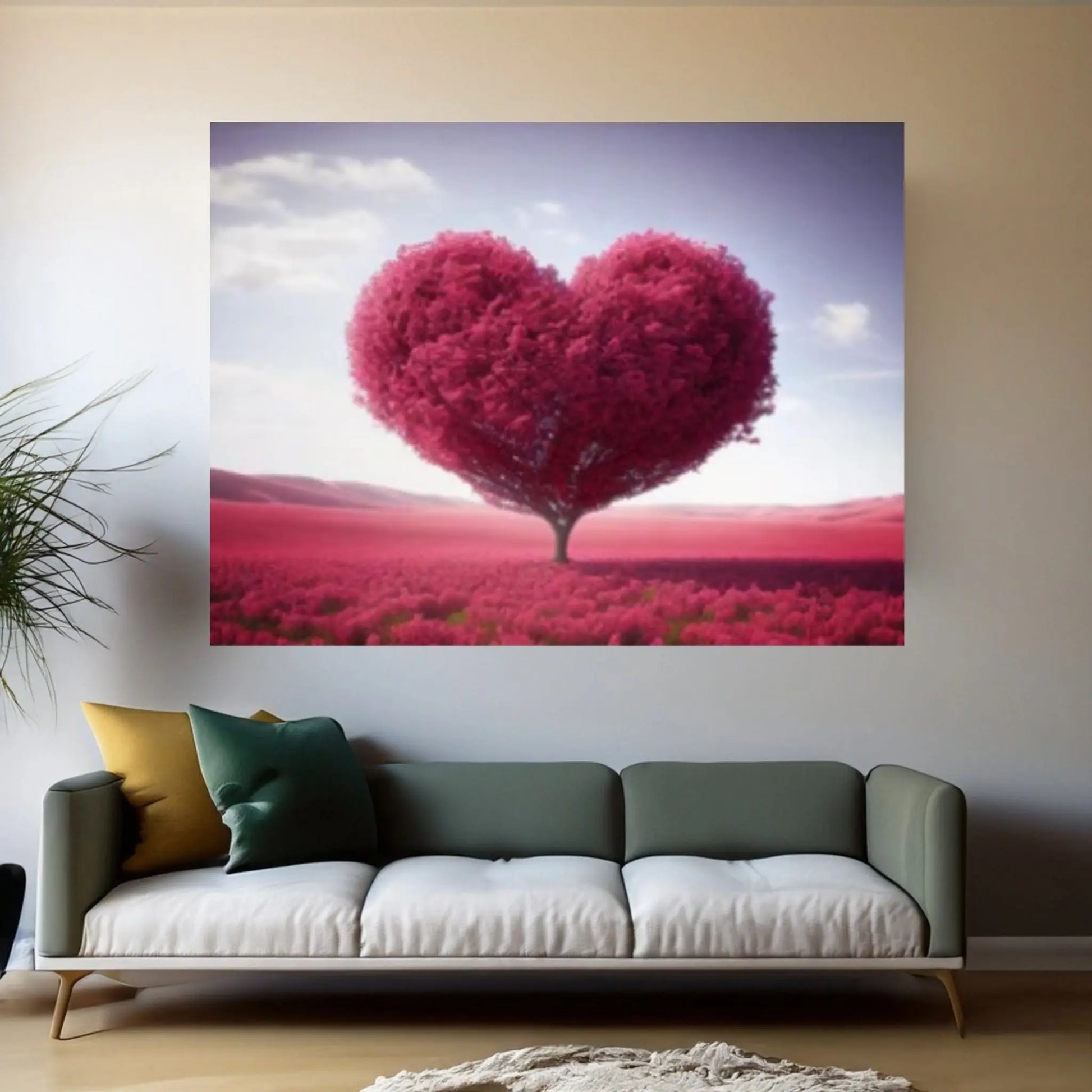 Heart Tree Canvas Wall Art Red Heart Shaped Tree - Landscape Wall Canvas Art - Y Canvas