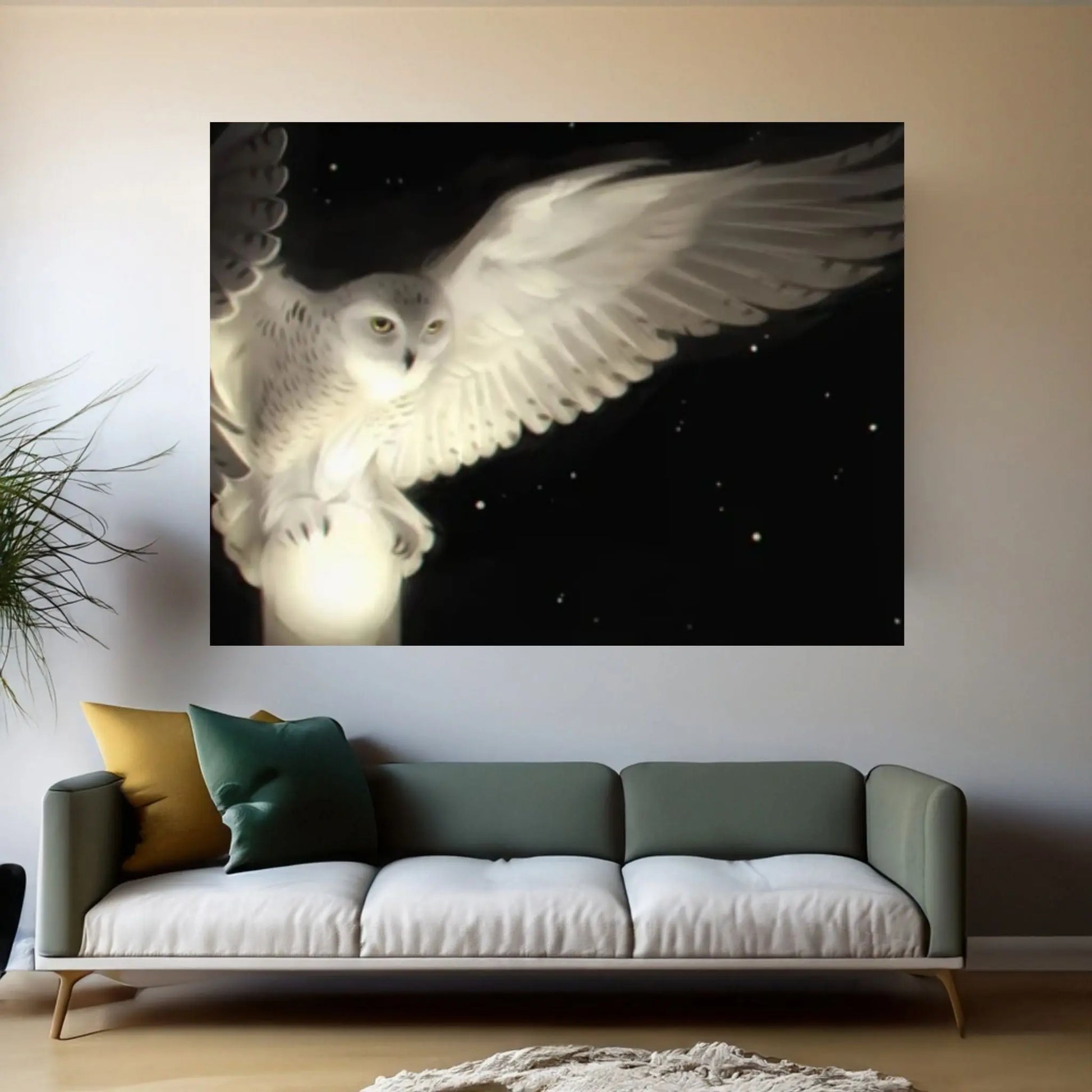 White Owl in Flight Canvas Wall Art - Y Canvas