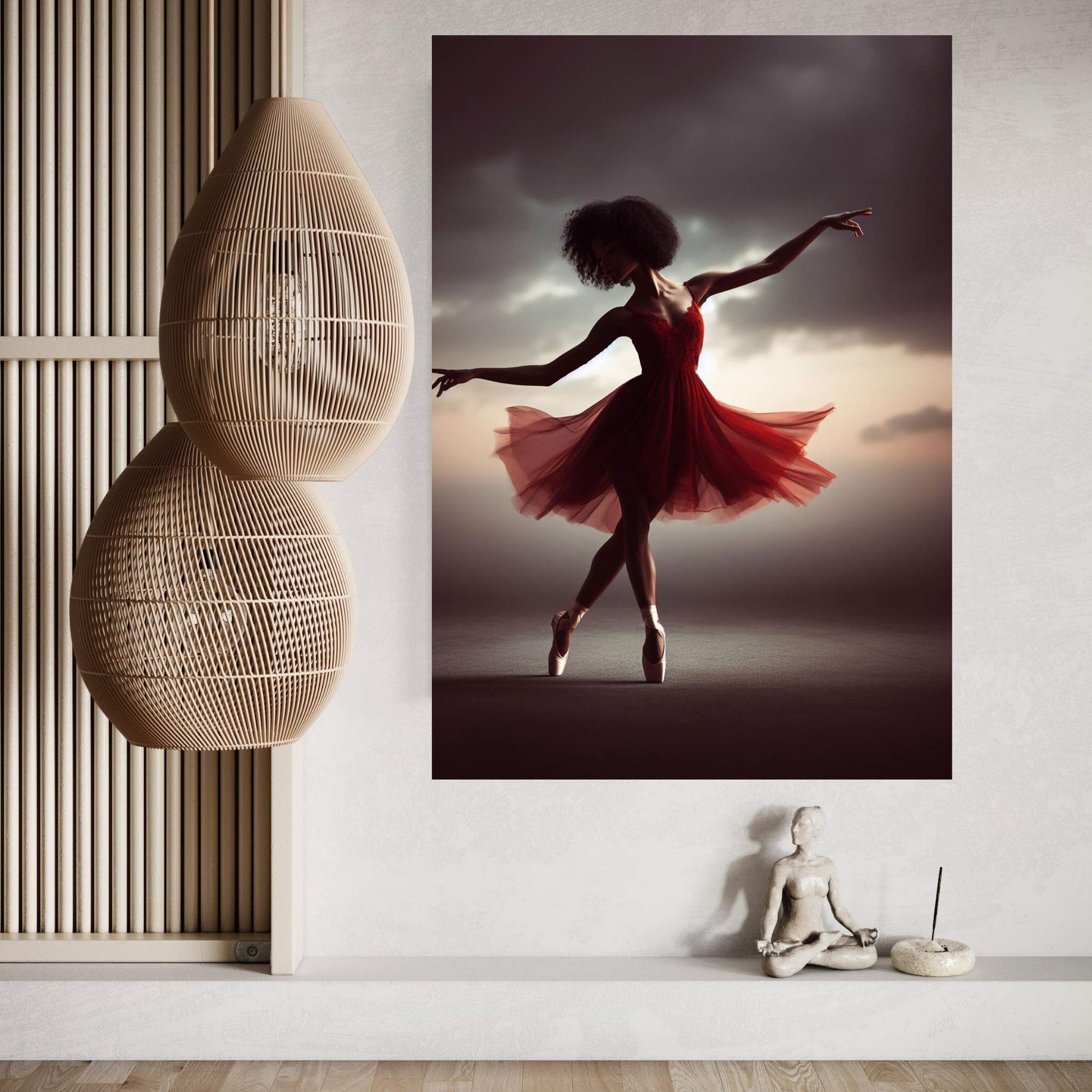 African Black Woman Ballerina in Red Dress Canvas Wall Art Home Decor - Y Canvas