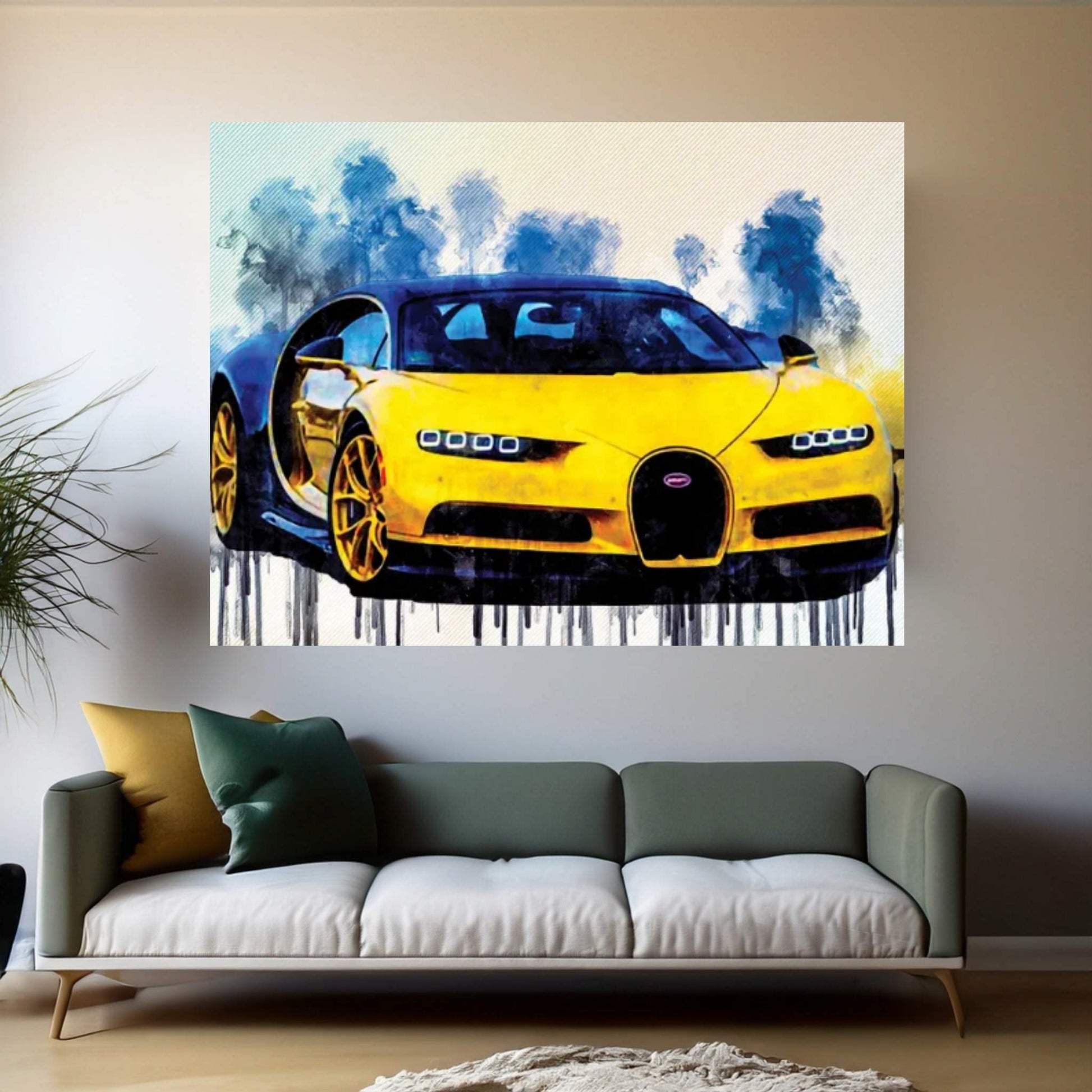 Bugatti Chiron 2017 Yellow Chiron Hypercar Canvas Wall Art - Y Canvas