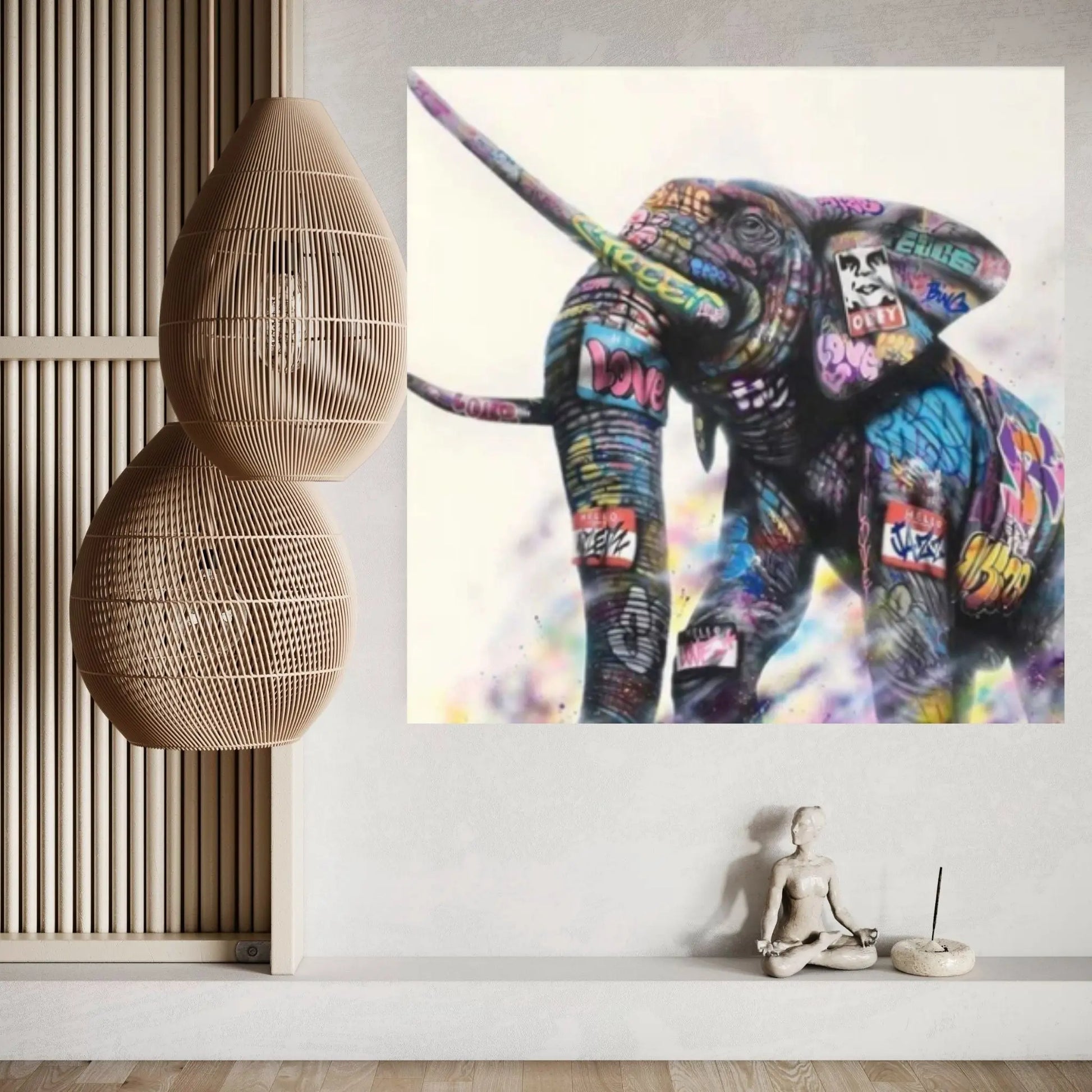 Banksy Canvas Wall Art,Banksy Street Art, Banksy Graffiti Poster, Banksy Elephant Canvas Art - Y Canvas