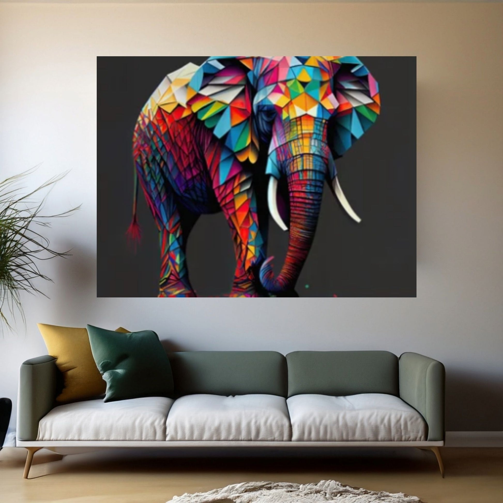 Abstract Animal Elephant Canvas Wall Art, Geometric Pop Art Portrait Illustration - Y Canvas