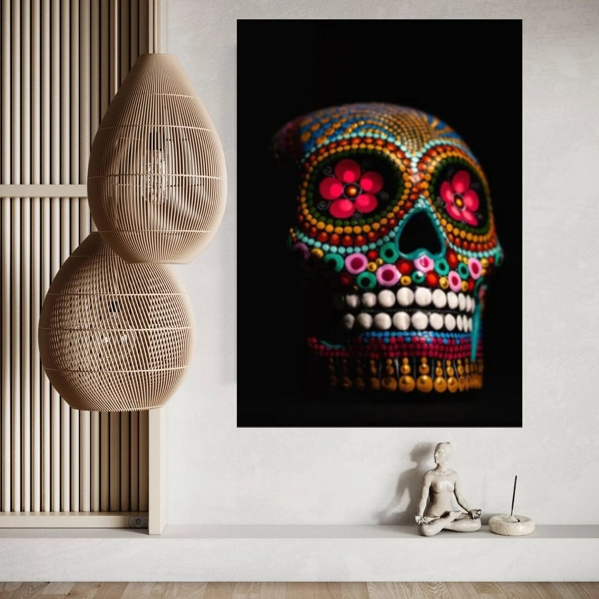 Flower Skull Canvas Print, Floral Skull Canvas Art Gothic Floral Sugar Skull Canvas Art, Boho Skull Canvas Wall Art Gift, - Y Canvas