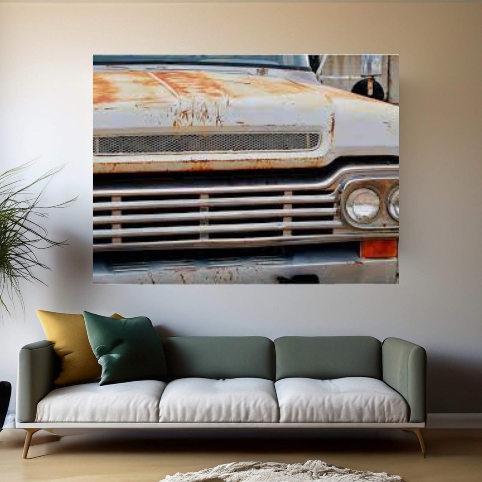 White Ford Grill Canvas Wall Art - Y Canvas