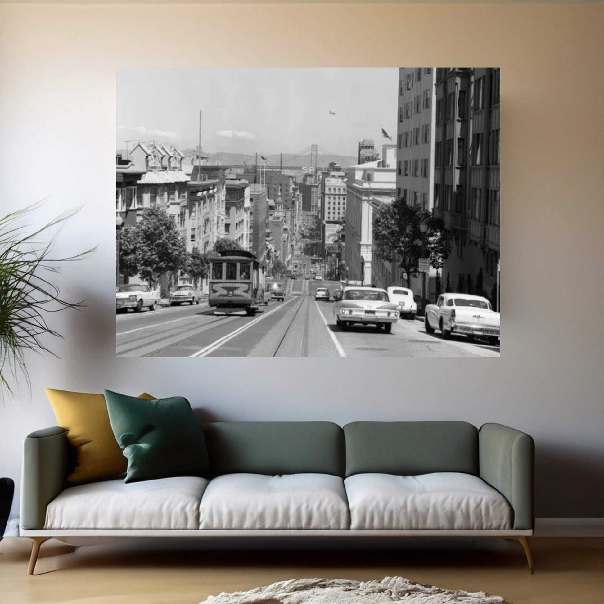 1950s-1960s Cable Car In San Francisco California USA Canvas Wall Art - Y Canvas