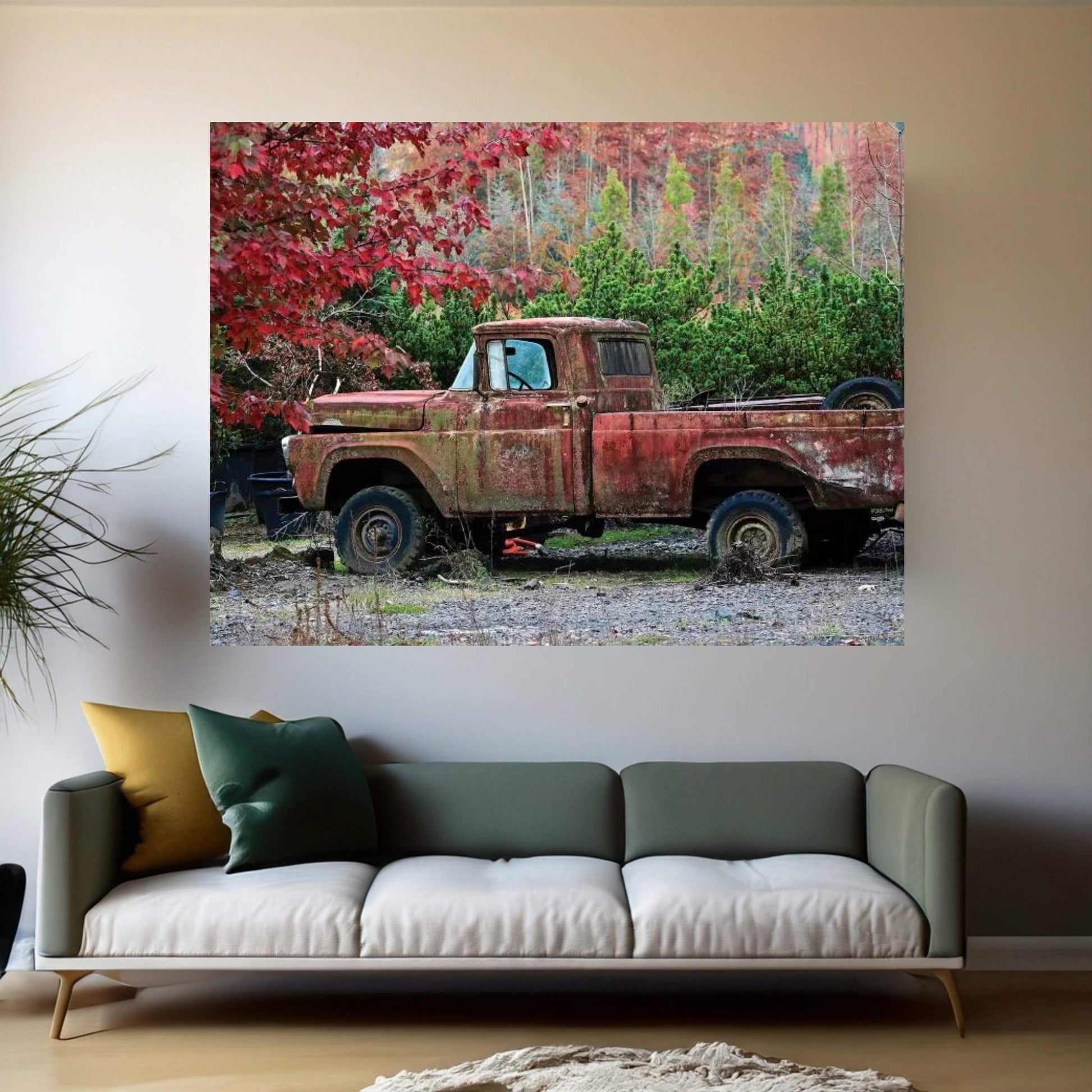 Autumn Vintage Truck Canvas Wall Art - Y Canvas