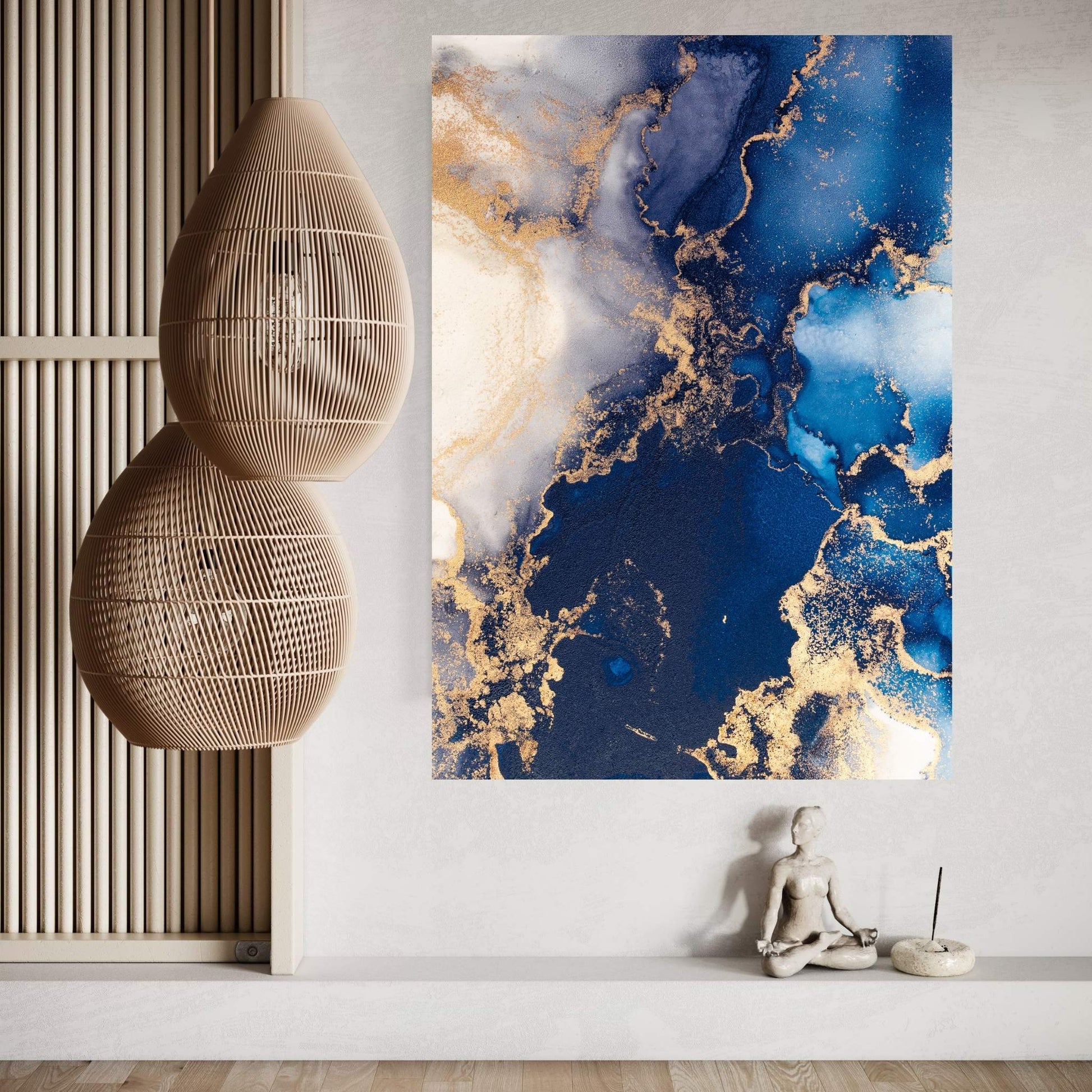 Abstract Blue White Gold Marble Canvas Wall Art Home Decor - Y Canvas