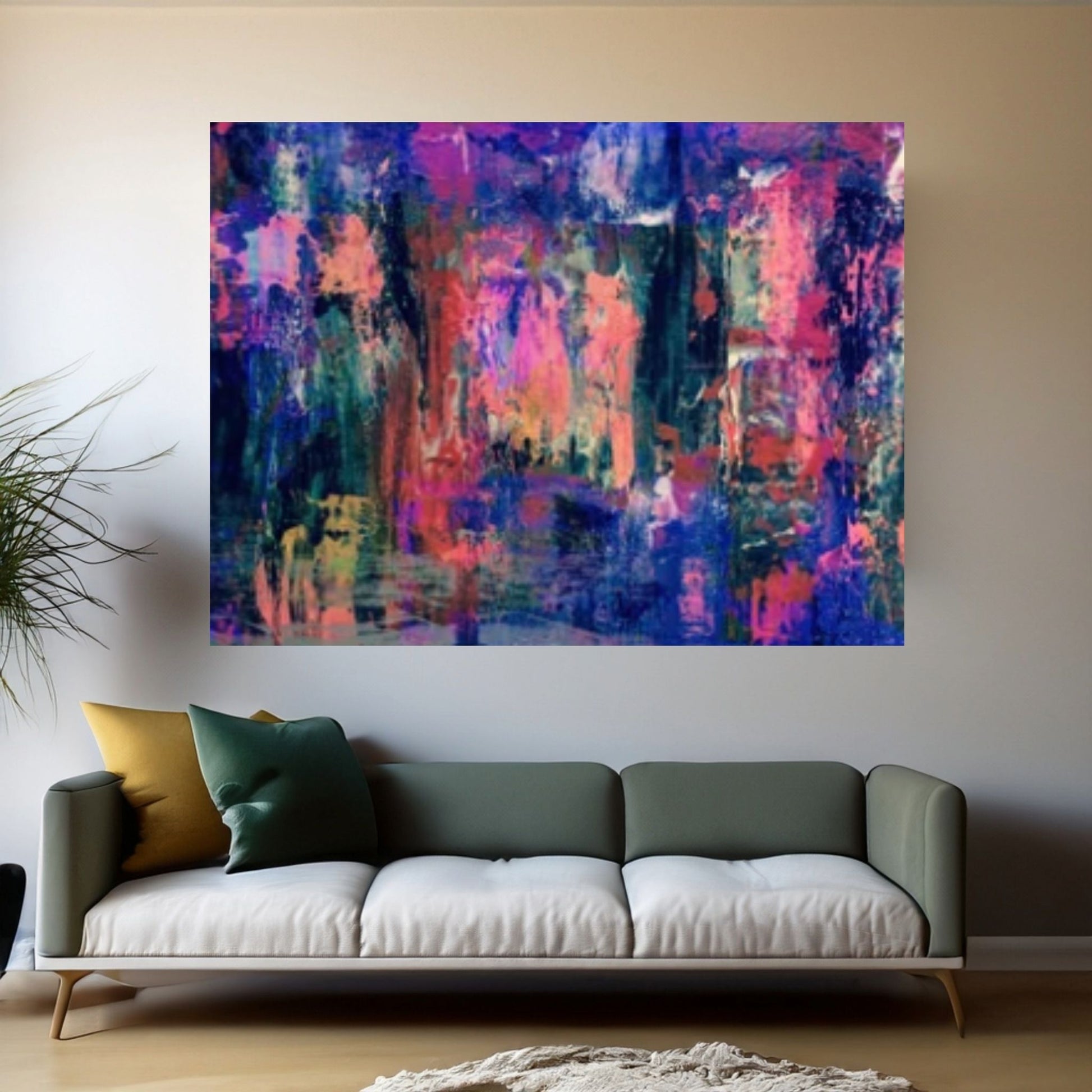 Large Blue Pink Painting Abstract Art,Contemporary Art Modern Oil Painting - Y Canvas