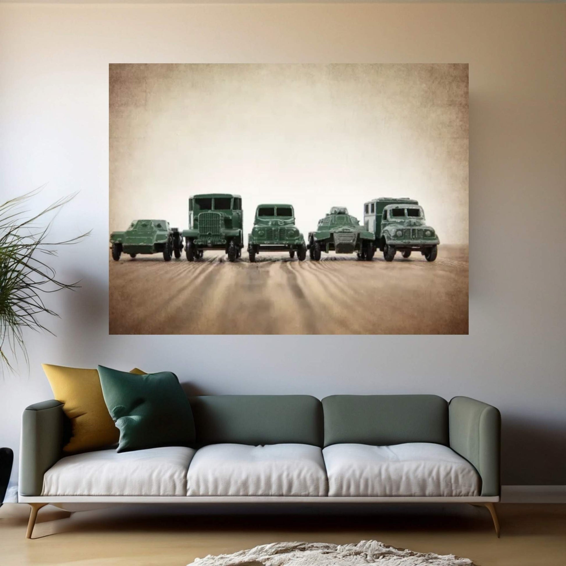 Army Truck Lineup Canvas Wall Art - Y Canvas