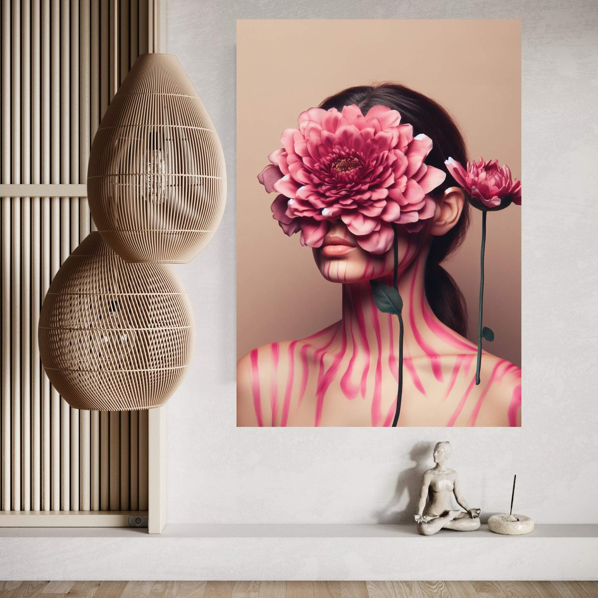 Woman Portrait Flower Head Canvas Wall Art - Y Canvas