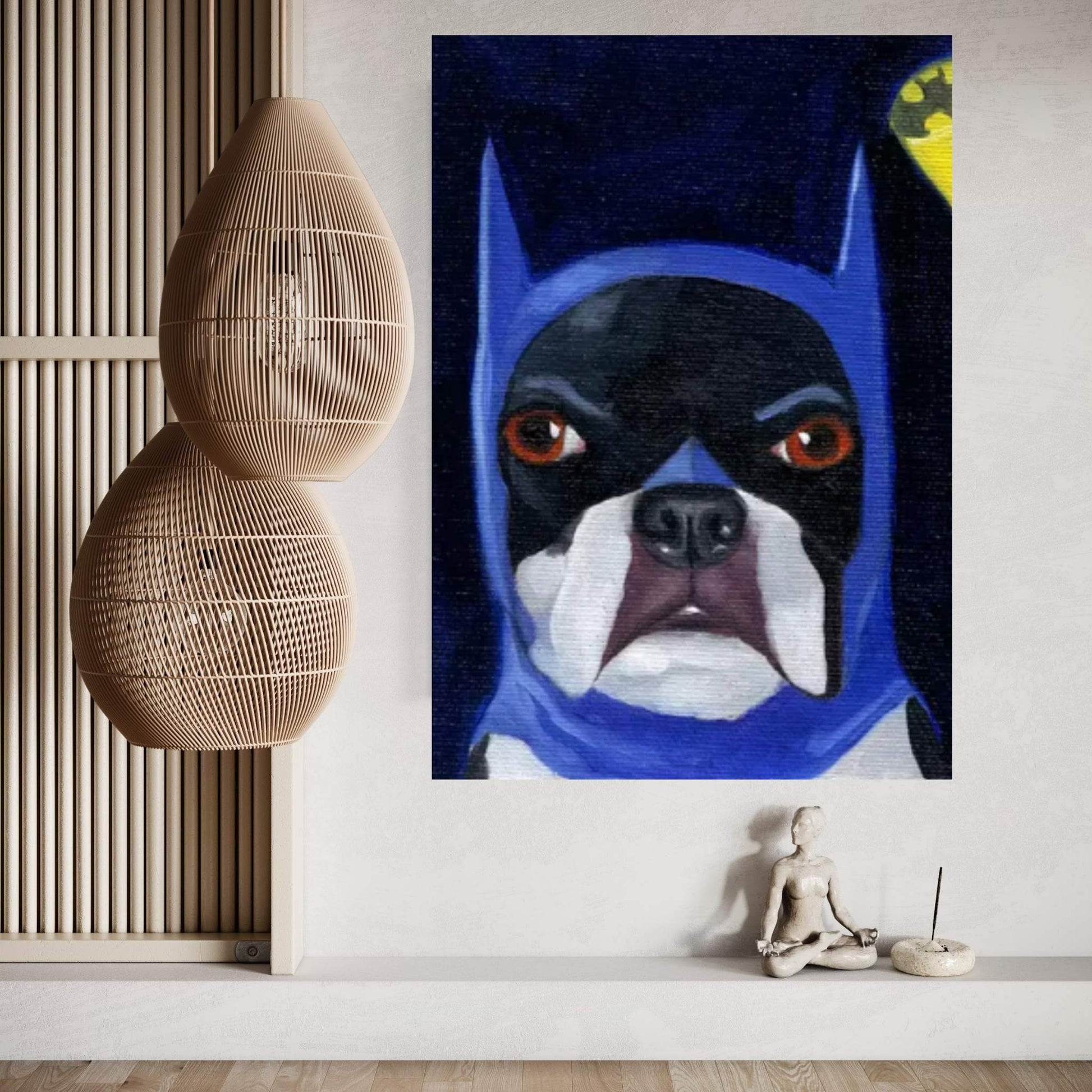 Boston Terriers Wearing Hats XVI (Batman) Canvas Wall Art - Y Canvas