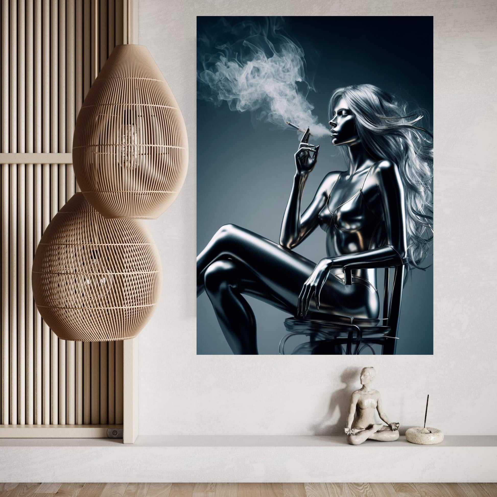 Metalic Robotics Smoke Woman Canvas Wall Art - Y Canvas