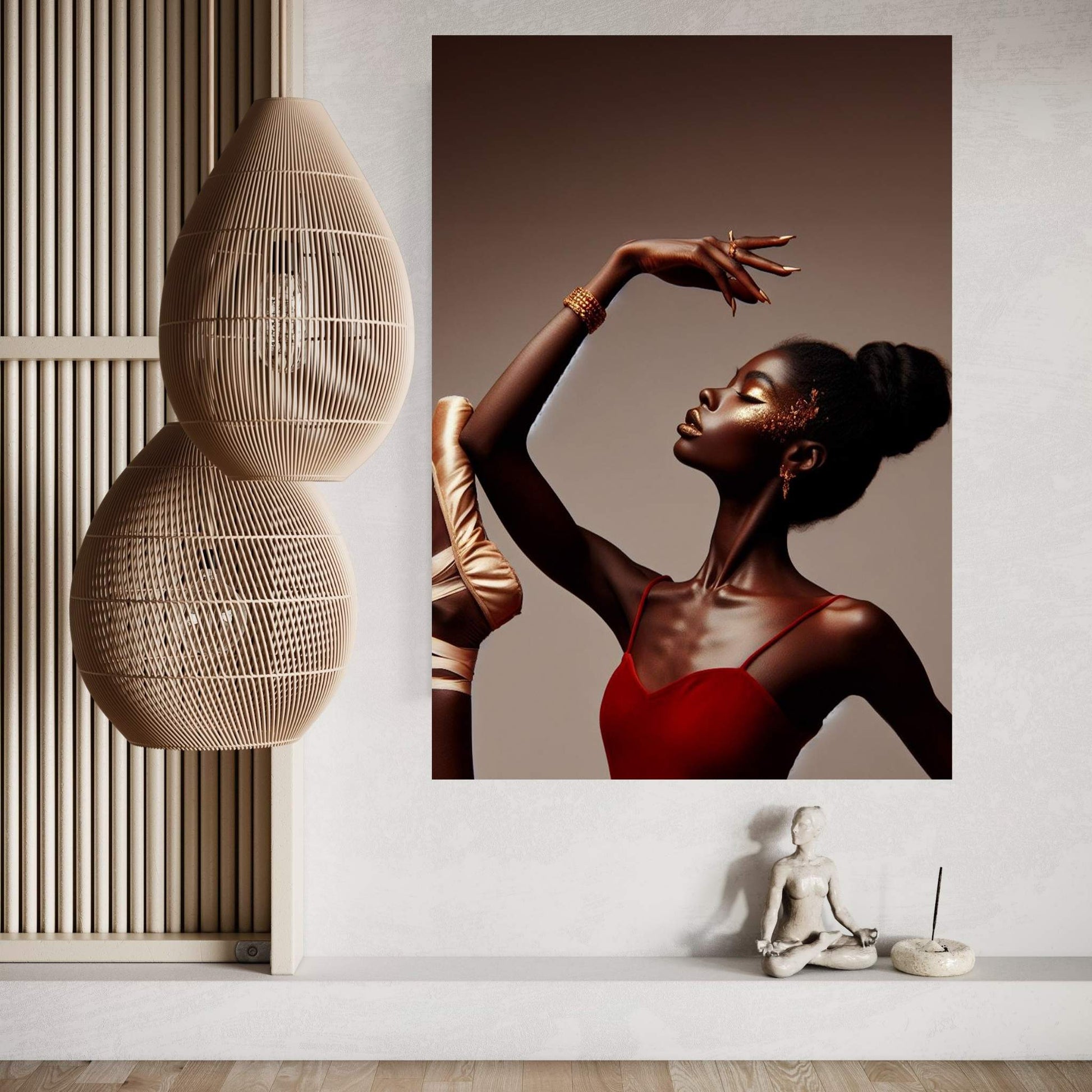 African Black Woman Ballerina in Red Dress Canvas Wall Art Home Decor - Y Canvas