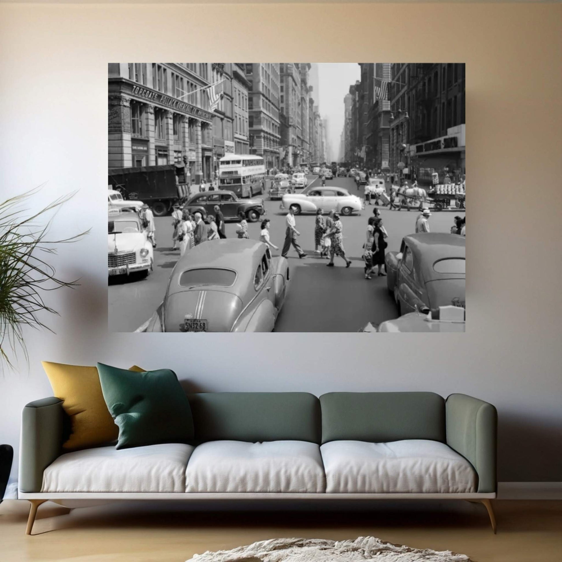 1940s-1950s Street Scene Crowds Traffic Intersection Fifth Avenue & 14th Street Manhattan NY New York City Canvas Wall Art - Y Canvas