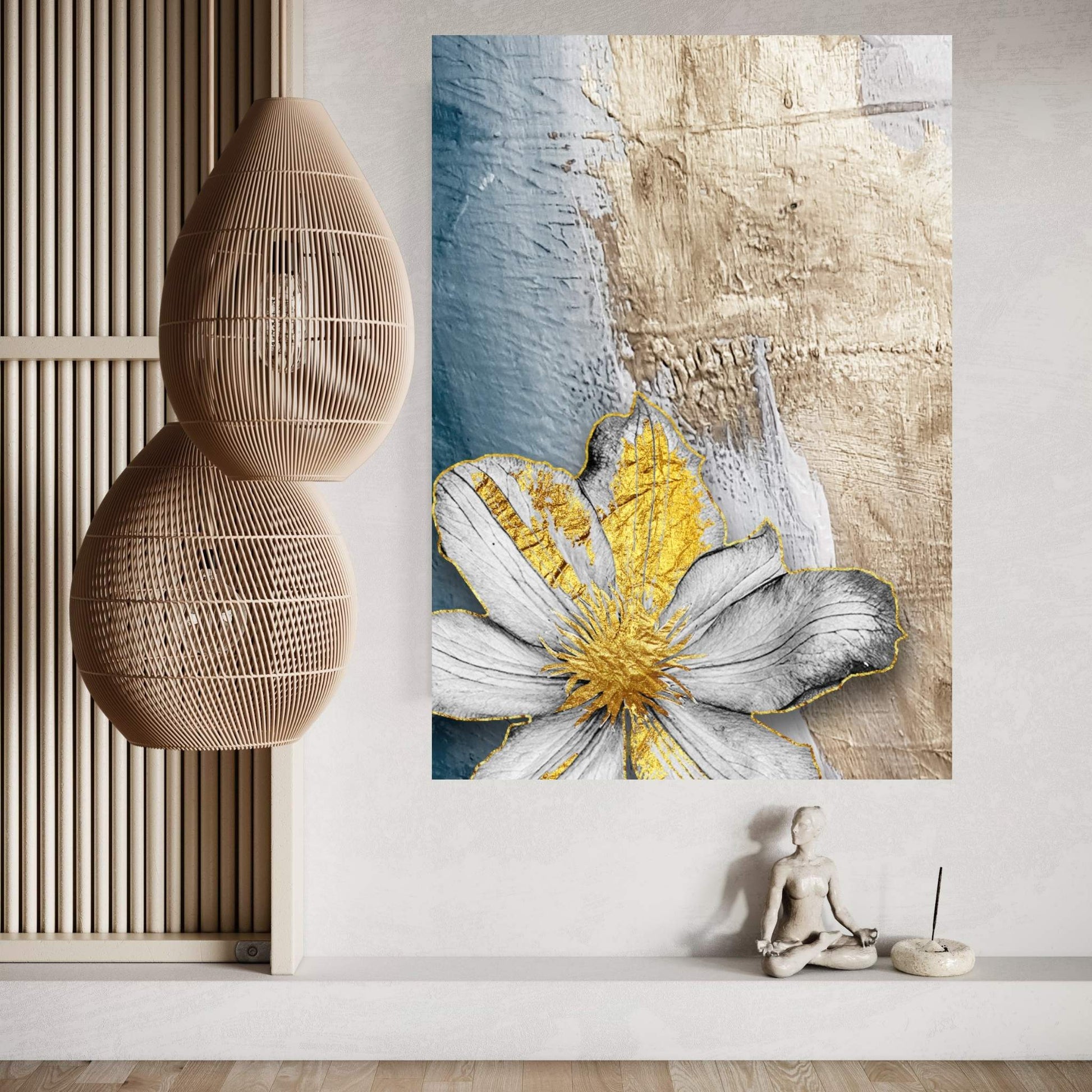 White Flower with Gold Detail Modern Abstract Canvas Wall Art - Y Canvas